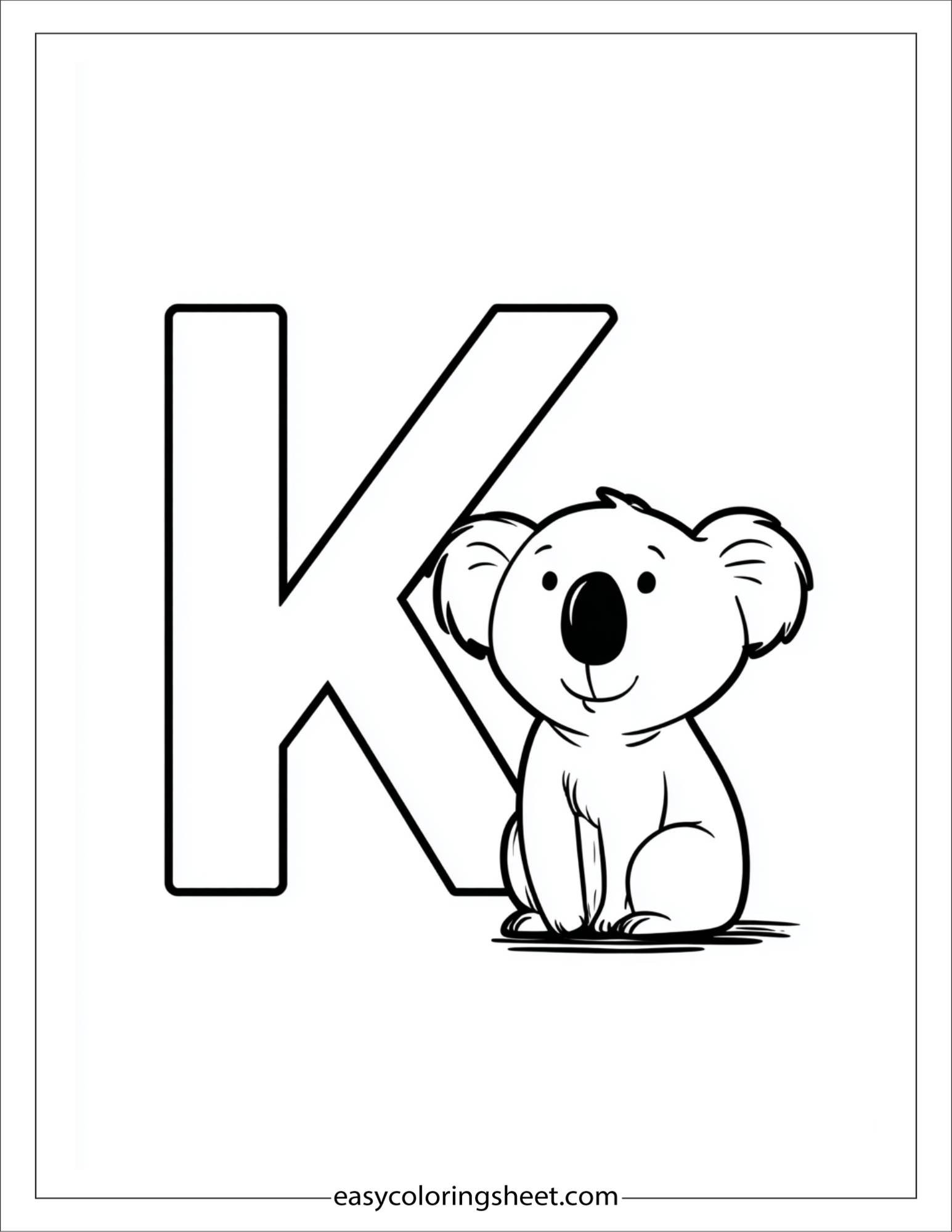 alphabet K koala smile coloring page