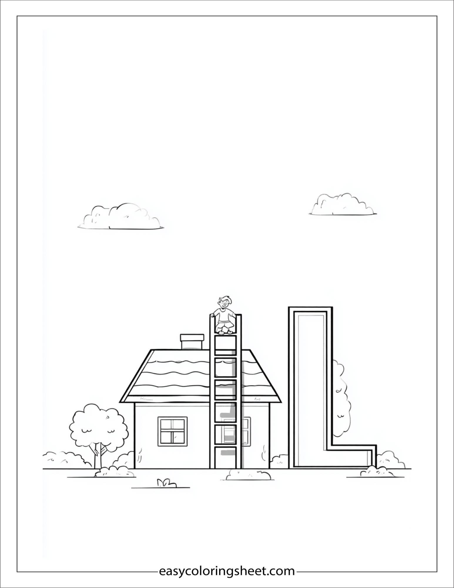 alphabet L ladder roof coloring page