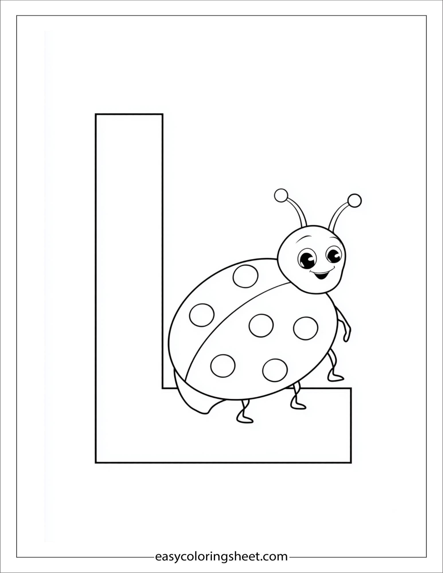 alphabet L ladybug coloring page