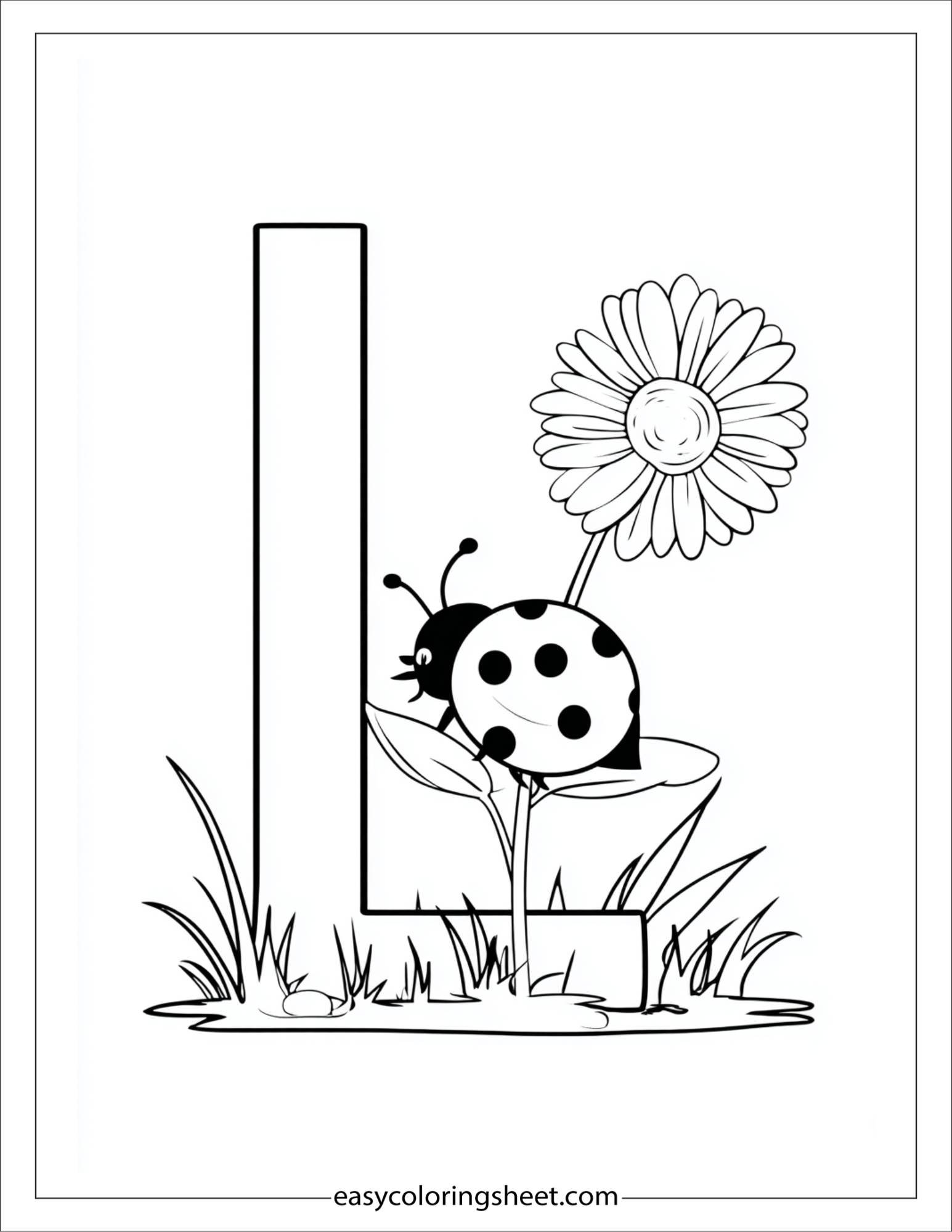 alphabet L ladybug flower coloring page