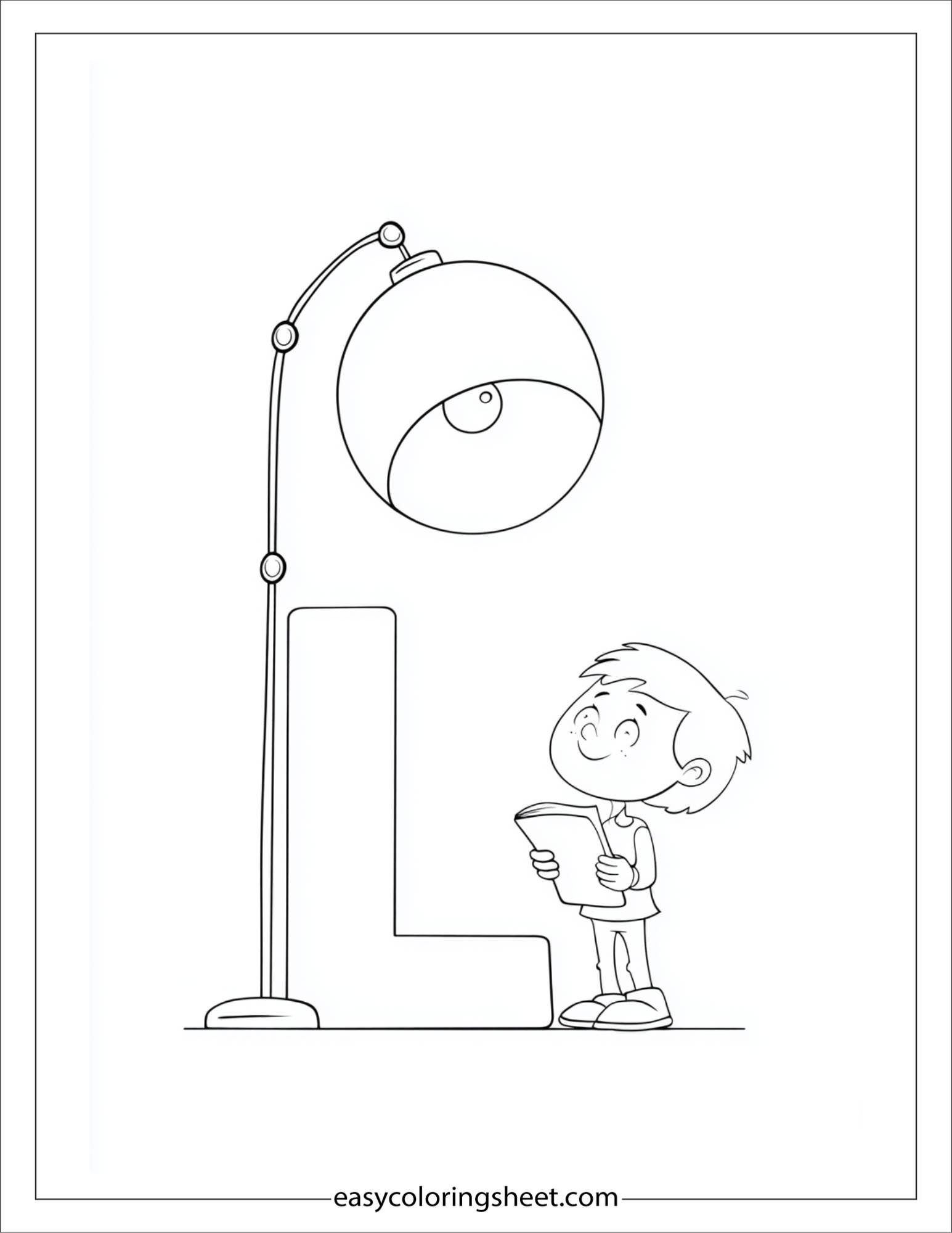 alphabet L lamp night coloring page