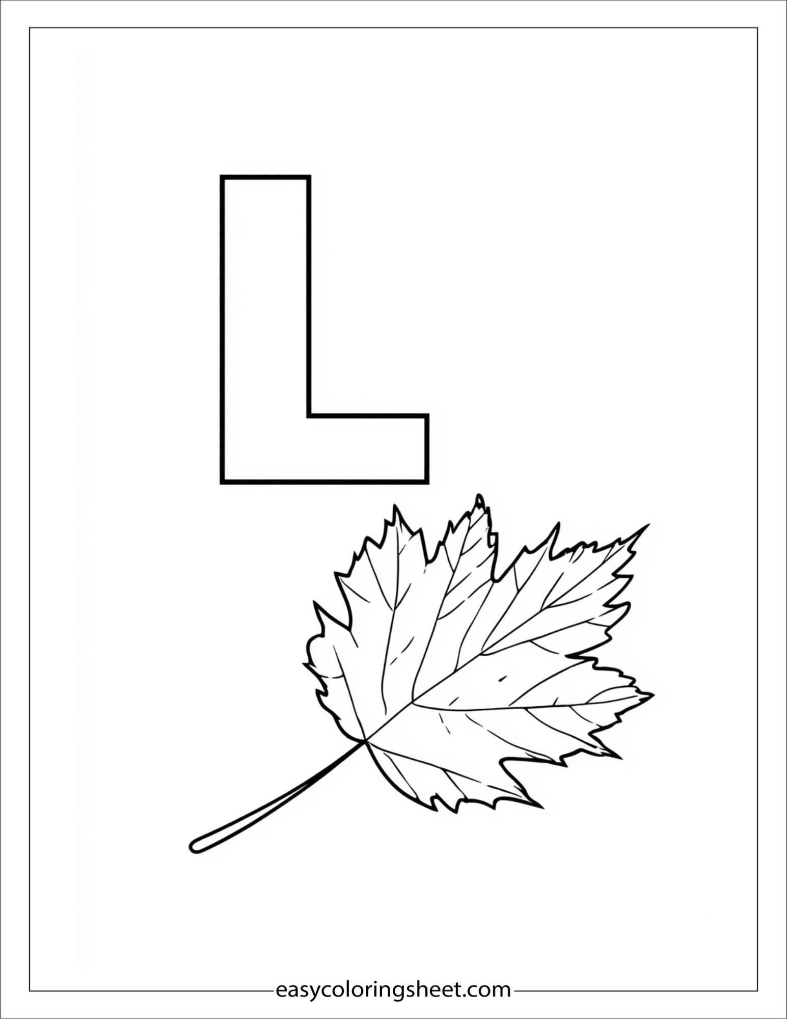 alphabet L leaf coloring page