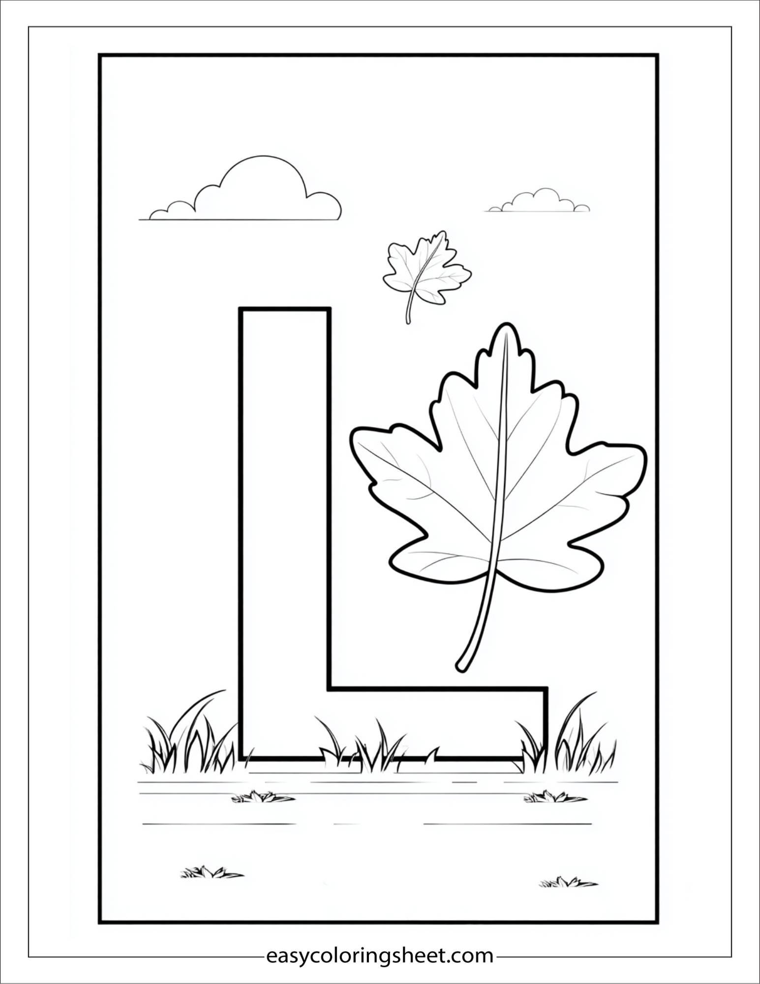 alphabet L leaf fall coloring page