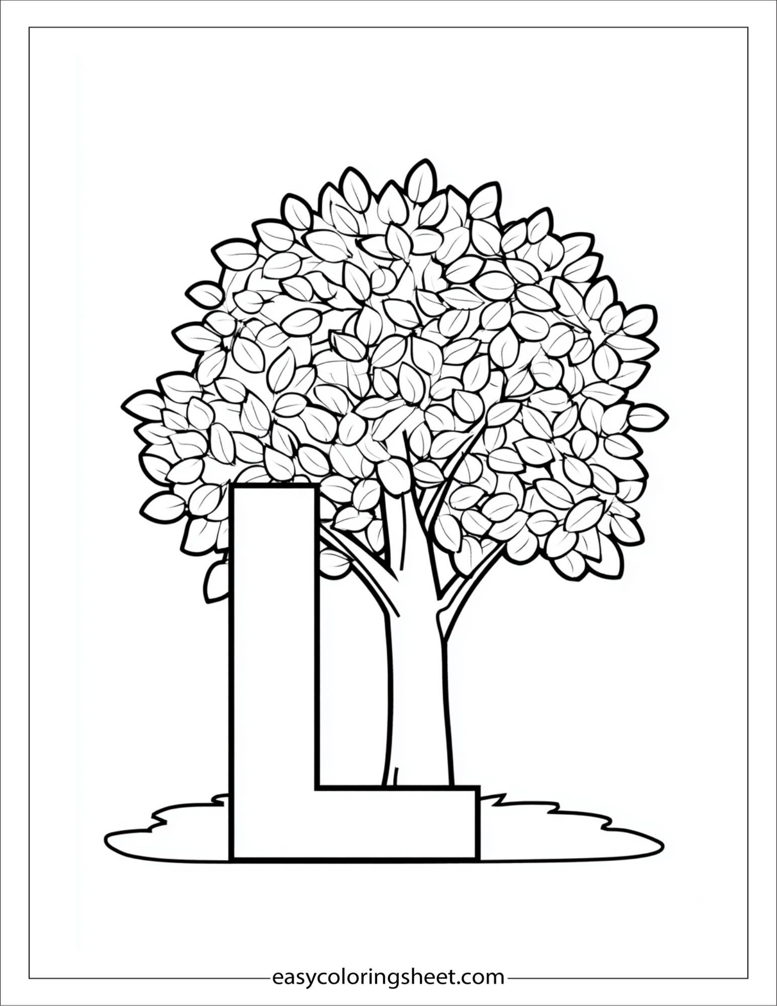 alphabet L leaf tree coloring page