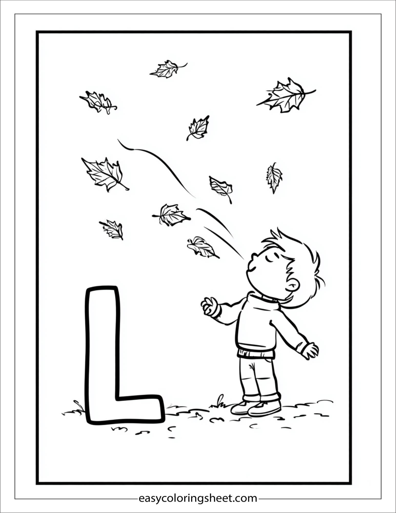 alphabet L leaf wind coloring page