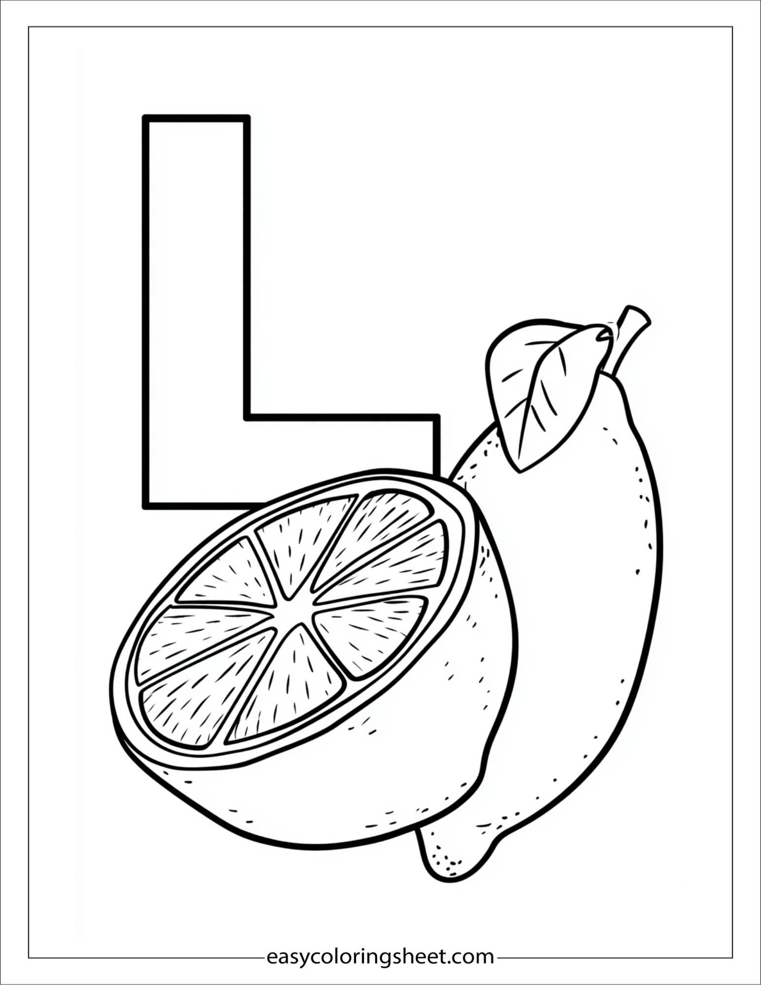 alphabet L lemon coloring page