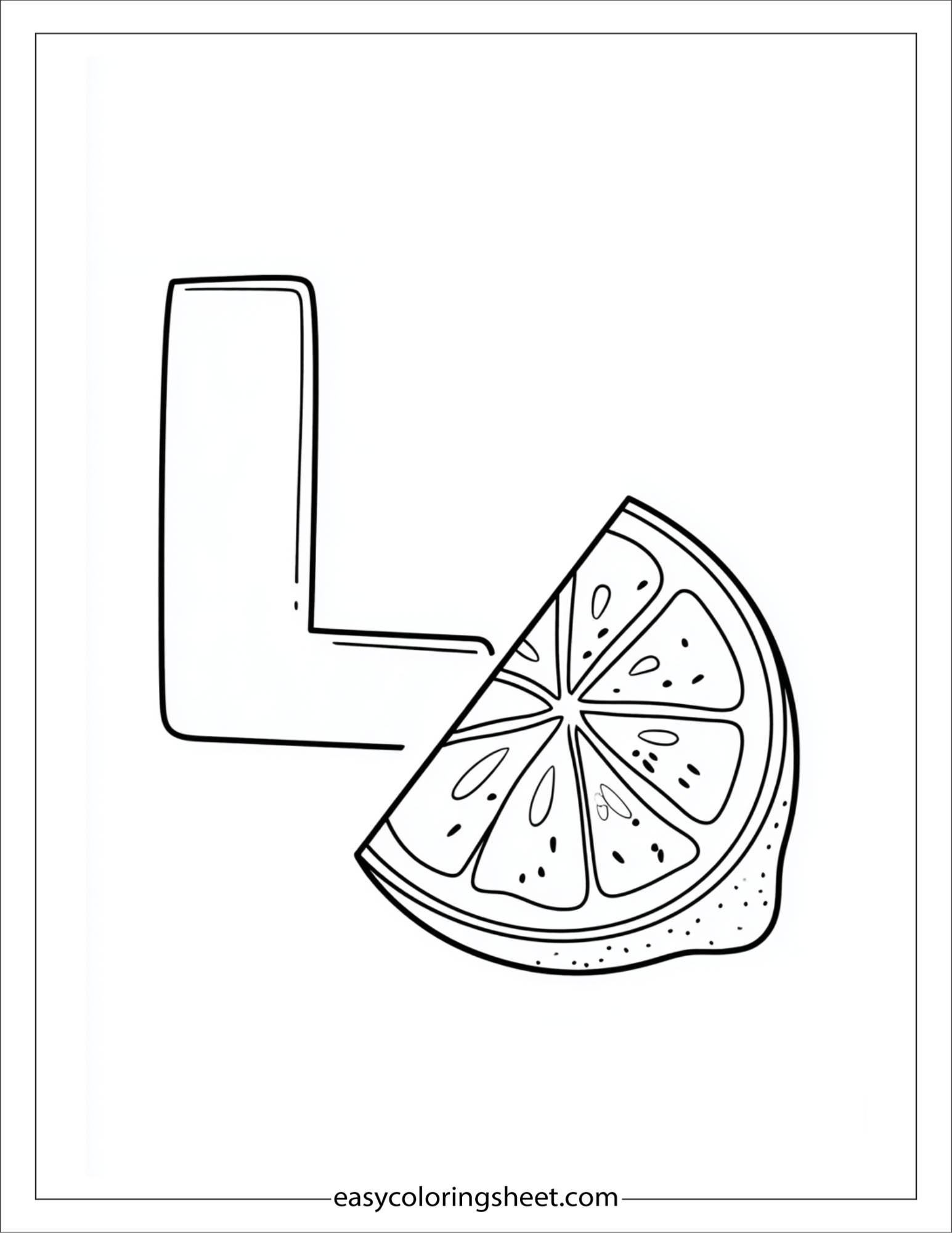 alphabet L lemon slice coloring page