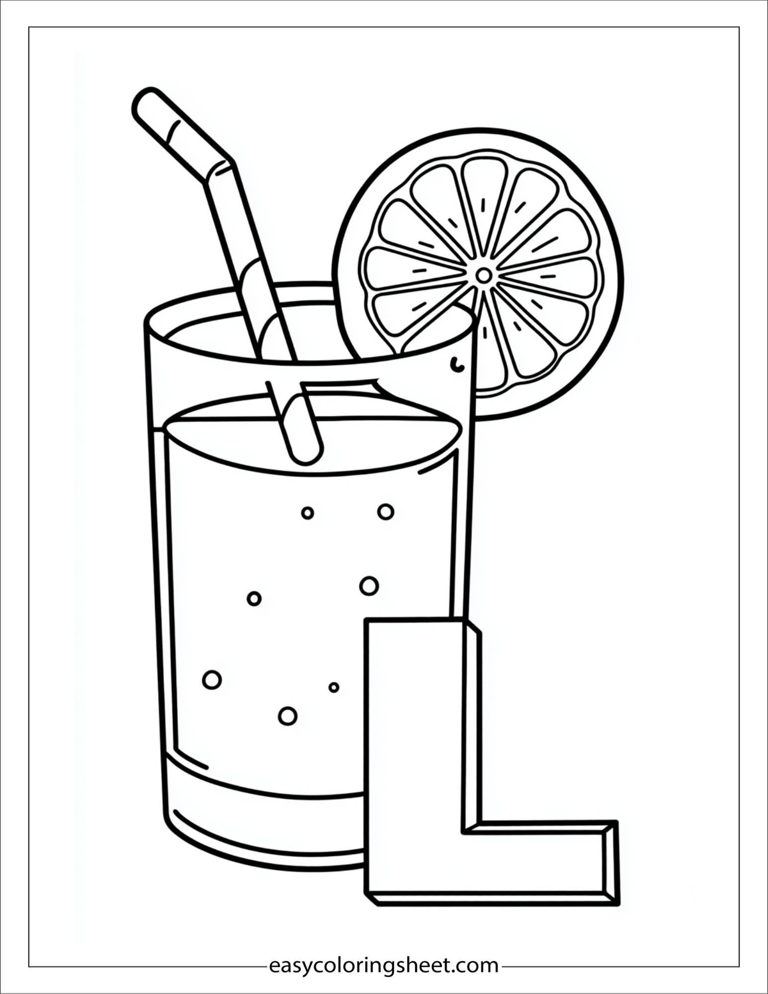 alphabet L lemonade coloring page