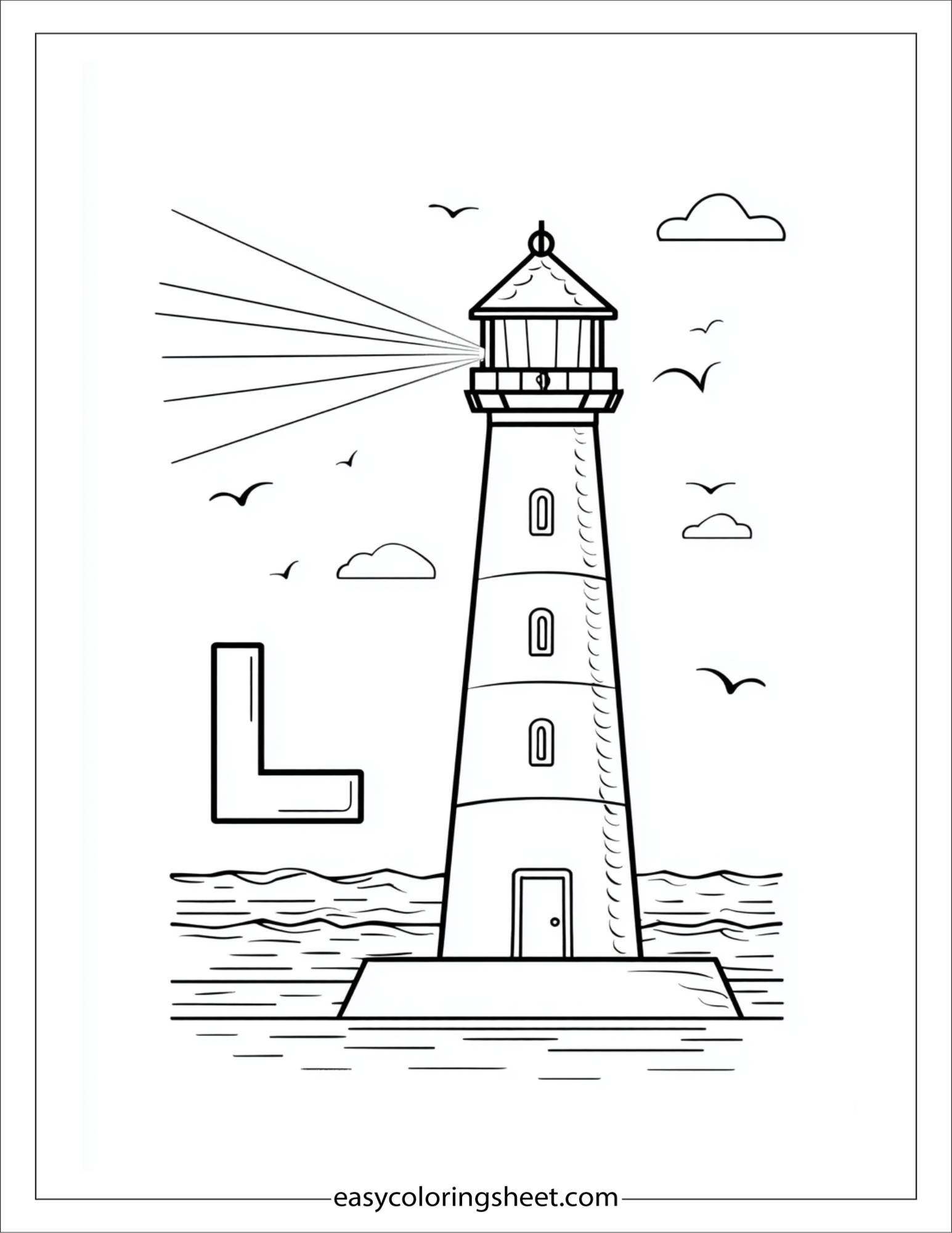 alphabet L lighthouse beam coloring page
