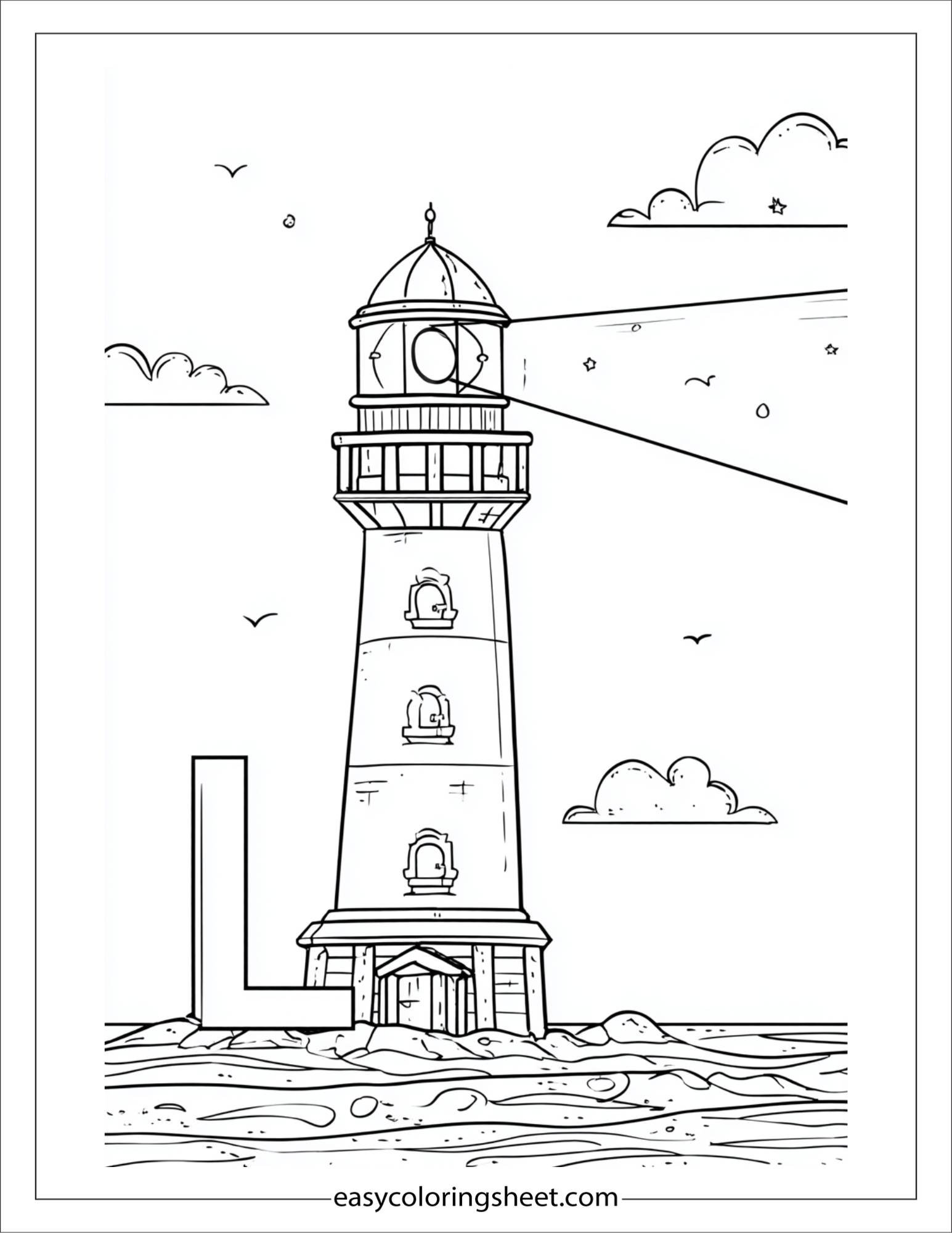 alphabet L lighthouse coloring page