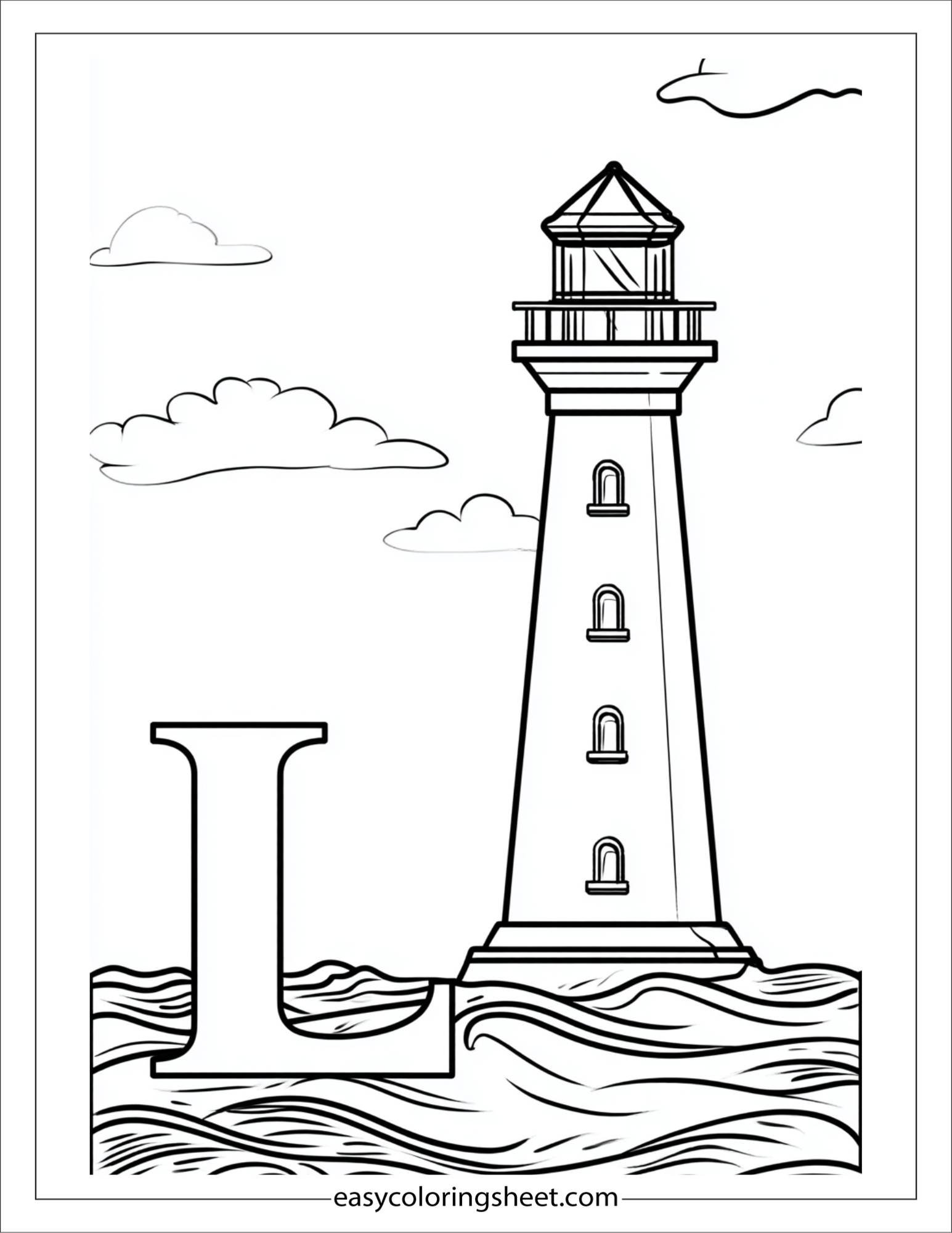 alphabet L lighthouse sea coloring page
