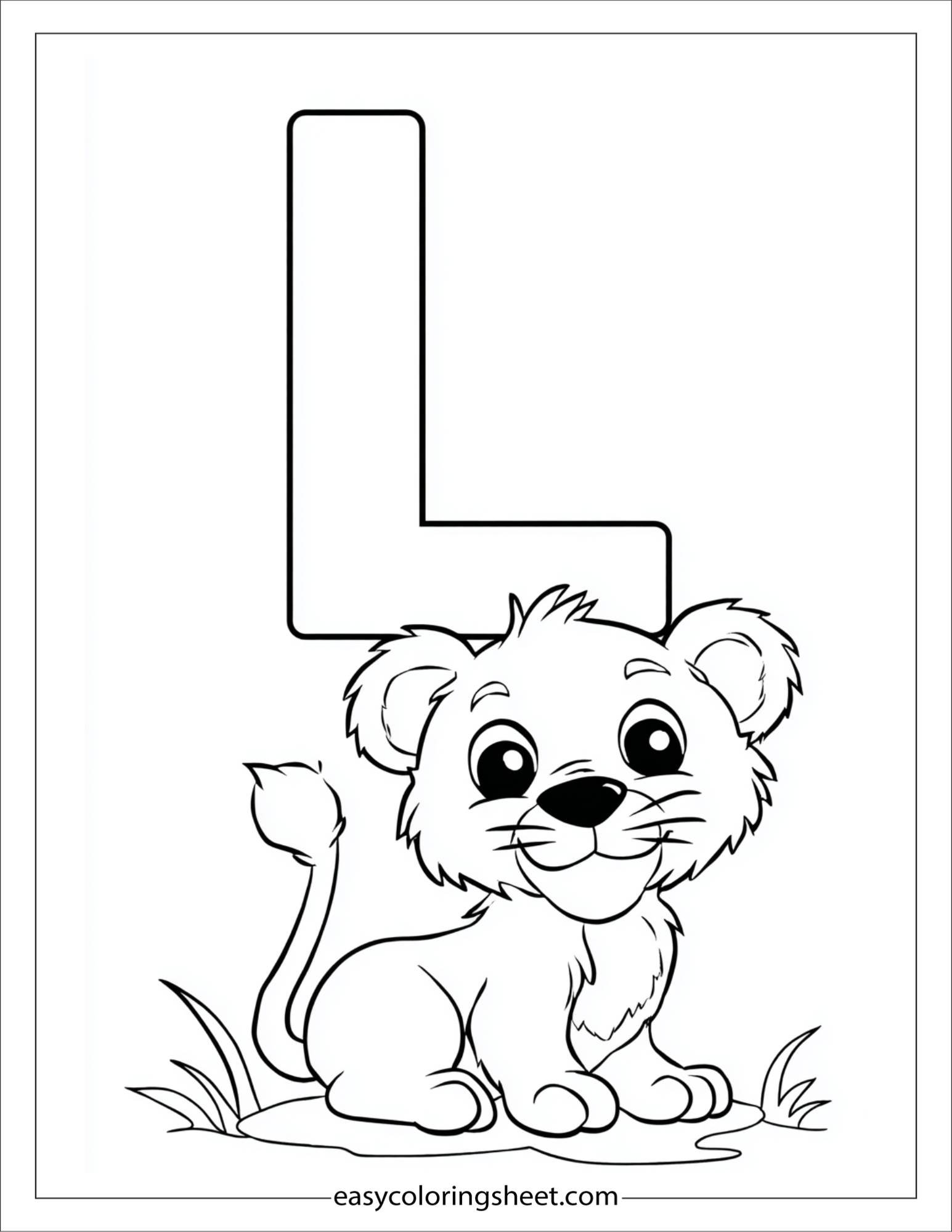 alphabet L lion cub coloring page