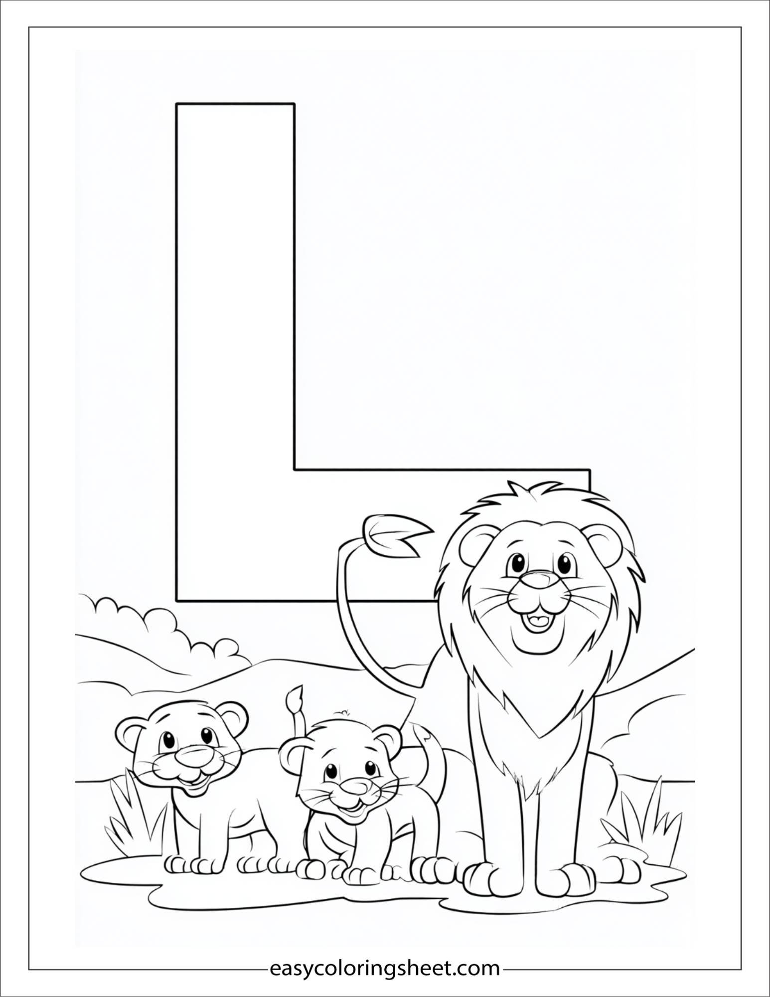 alphabet L lion family coloring page1