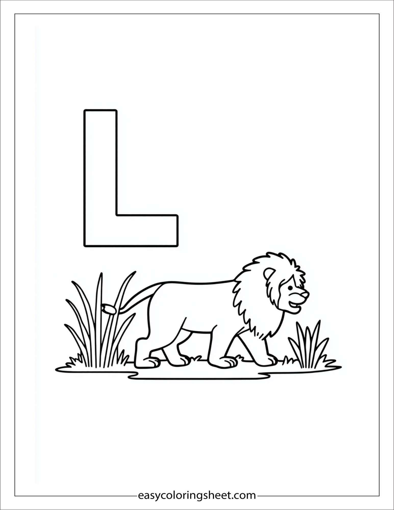 alphabet L lion jungle coloring page