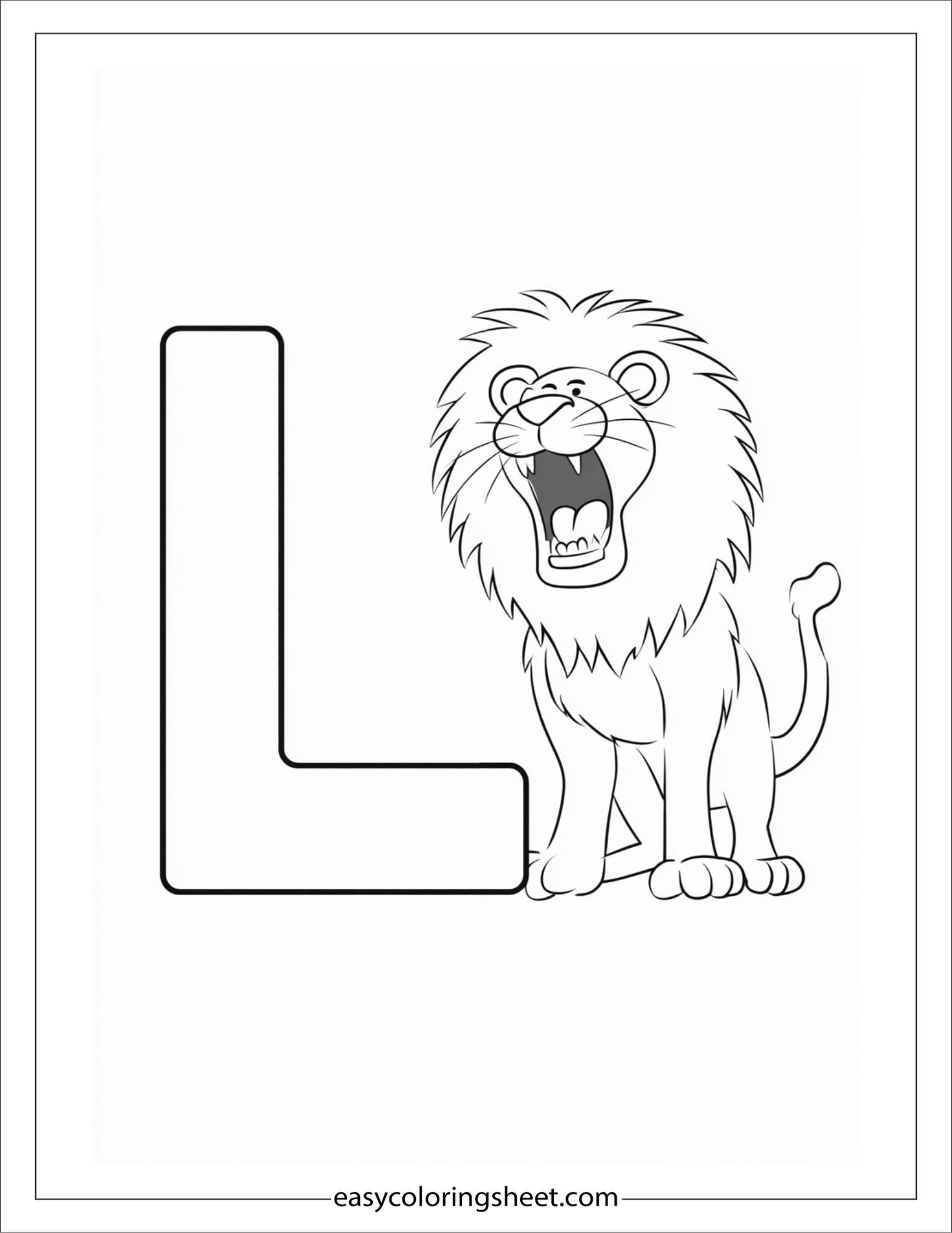 alphabet L lion roar coloring page