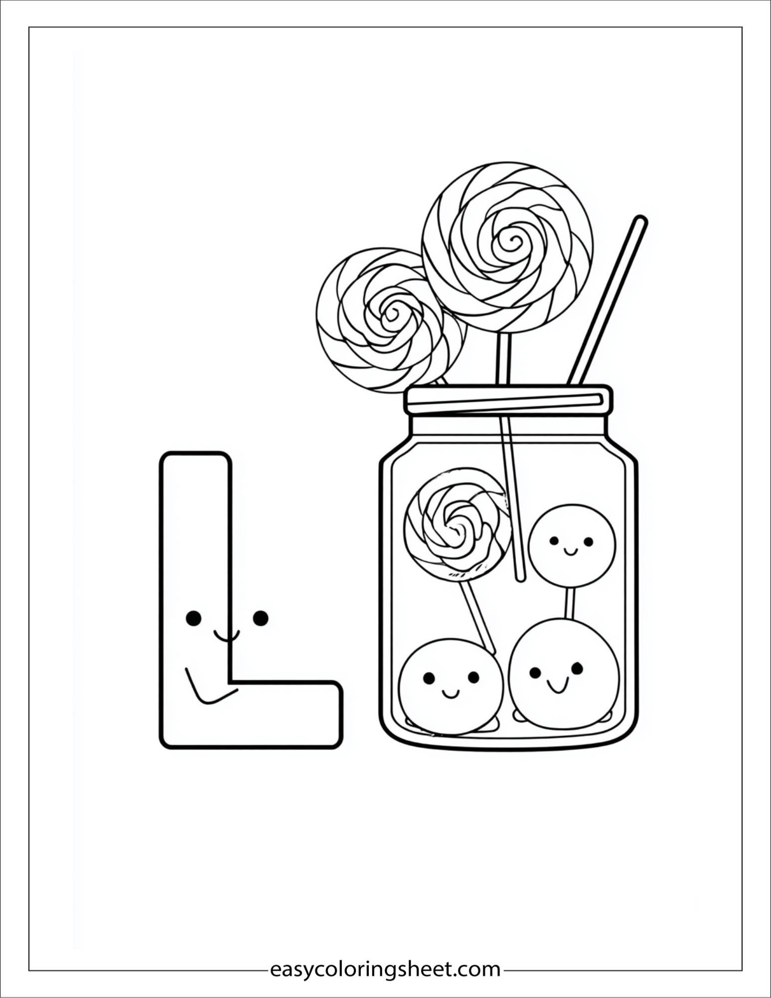 alphabet L lollipop jar coloring page