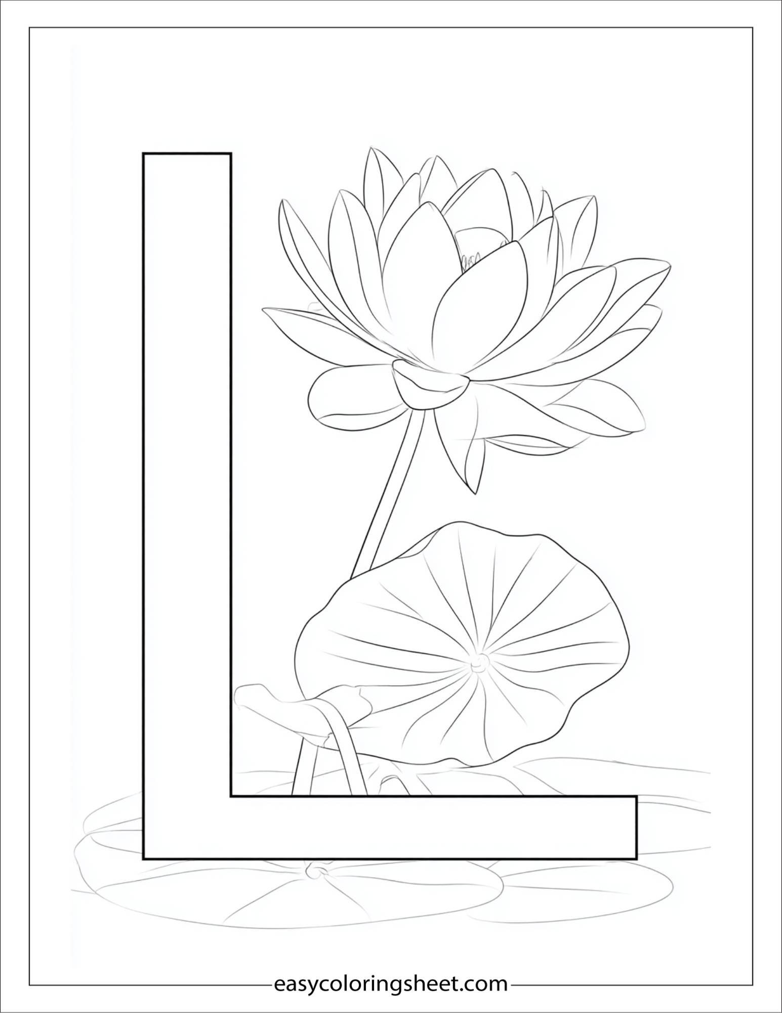 alphabet L lotus coloring page