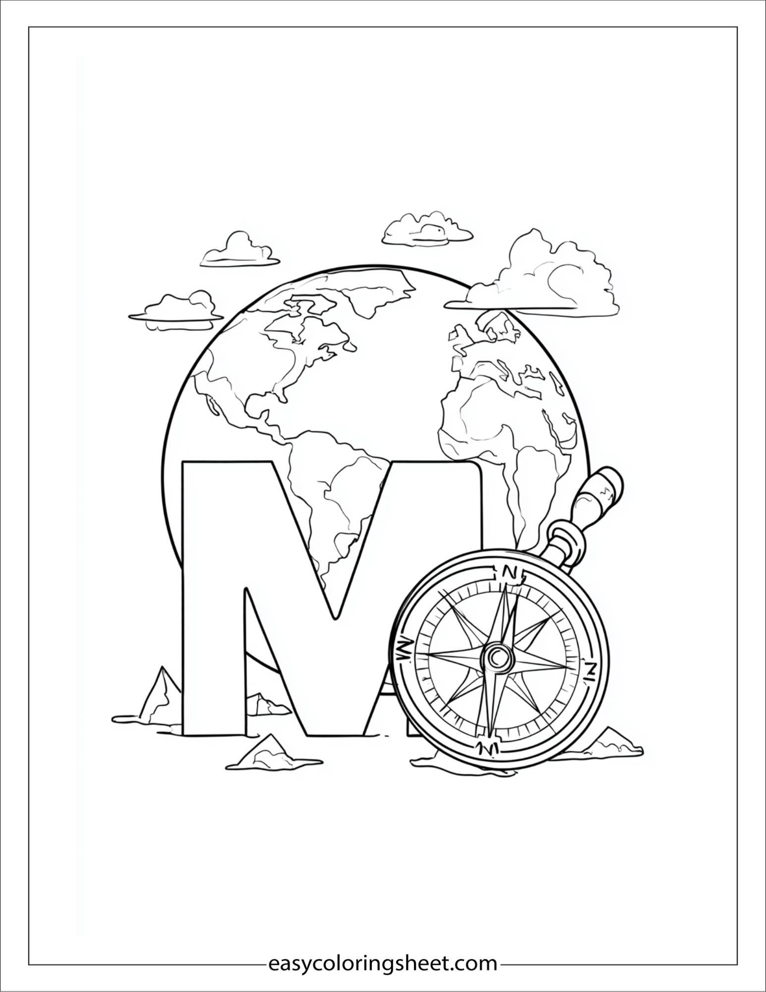 alphabet M map coloring page