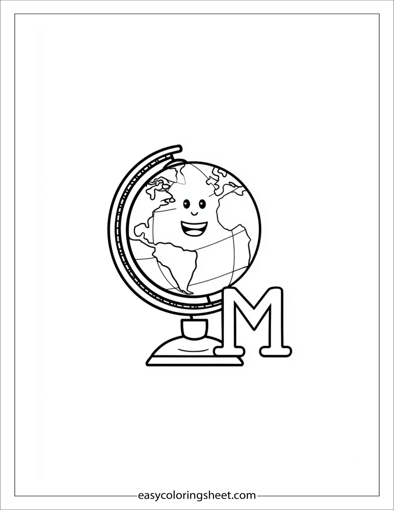 alphabet M map globe coloring page