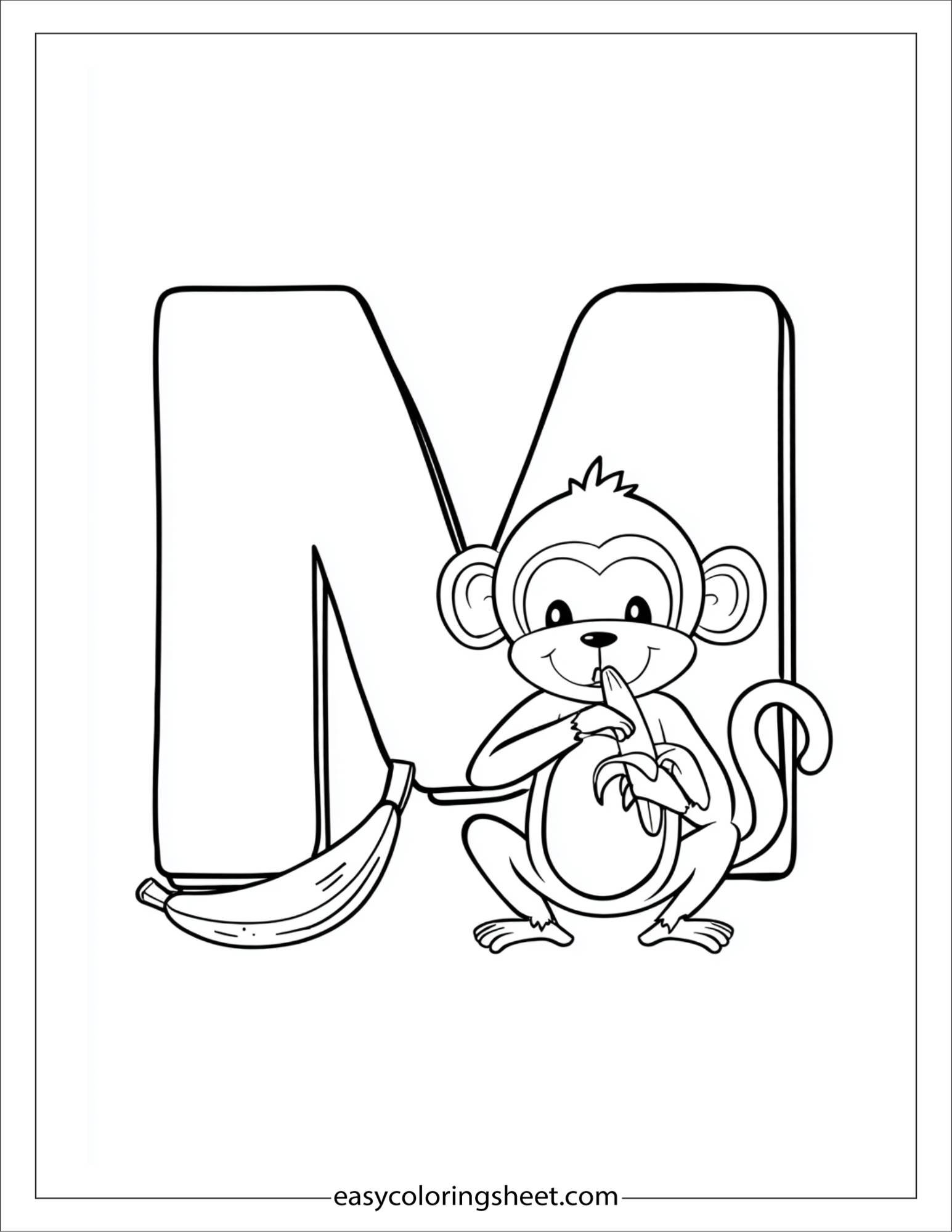 alphabet M monkey banana coloring page
