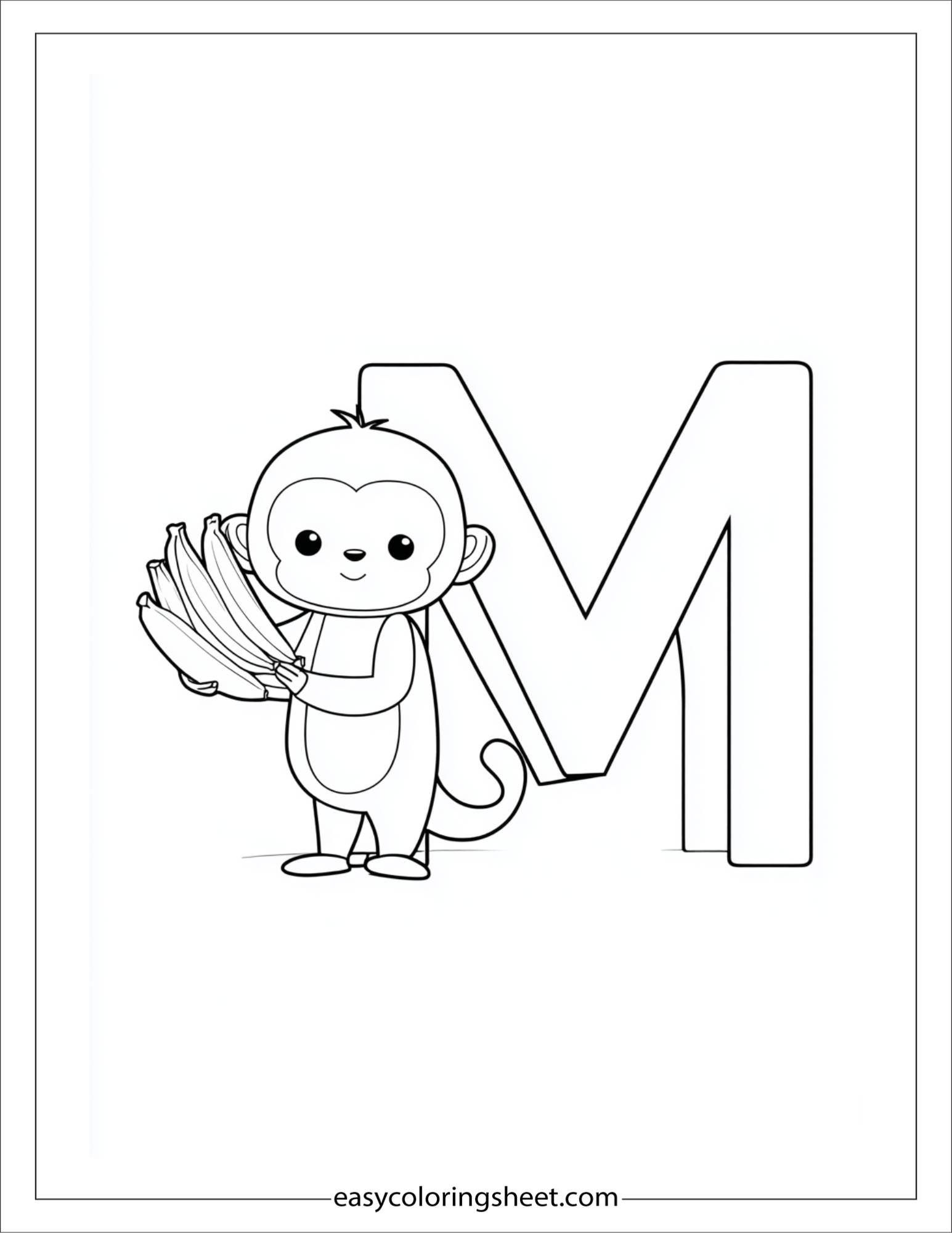 alphabet M monkey bananas coloring page