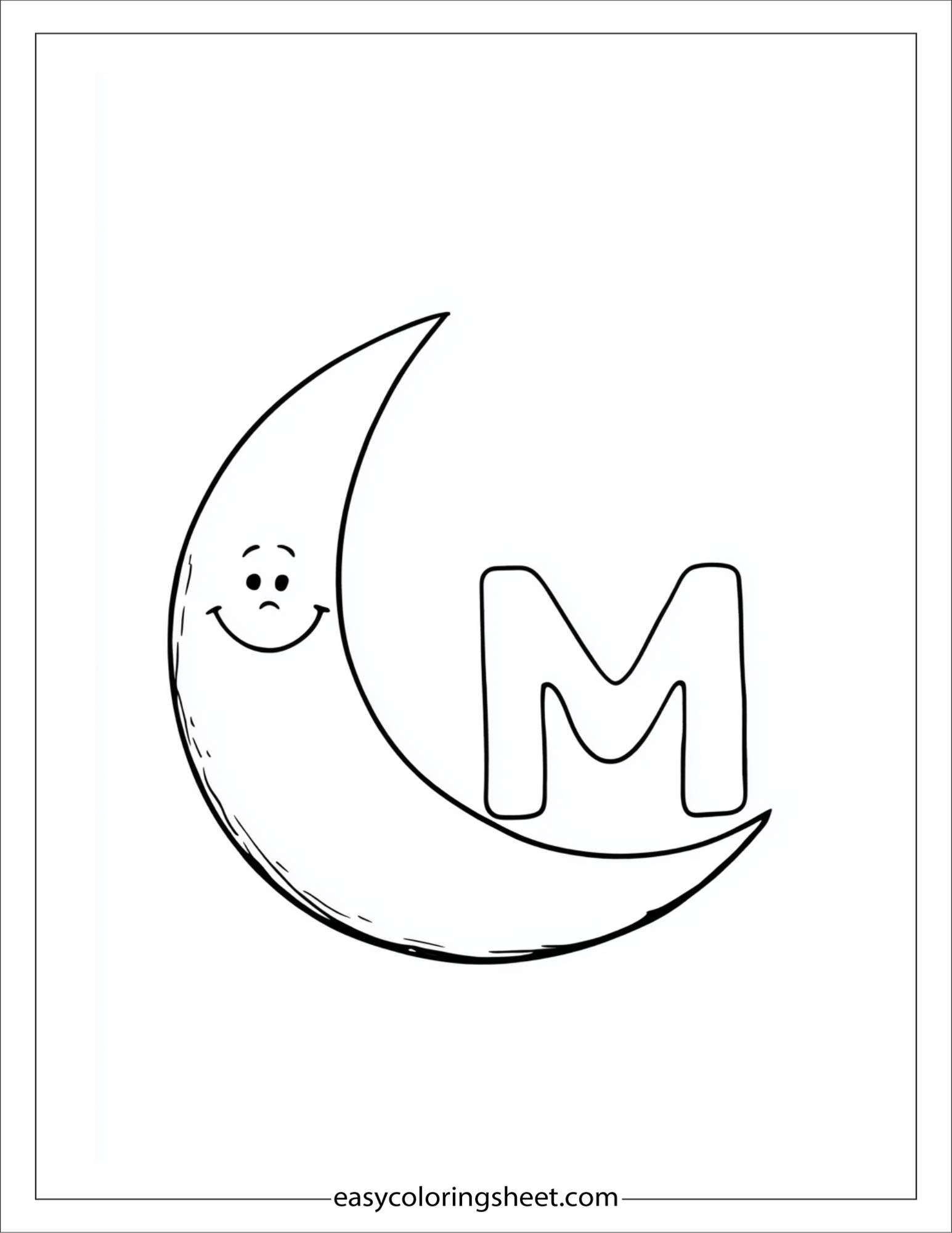 alphabet M moon coloring page