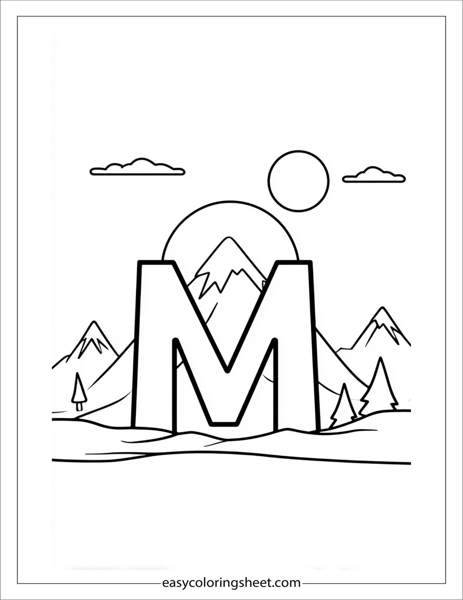 alphabet M mountain coloring page