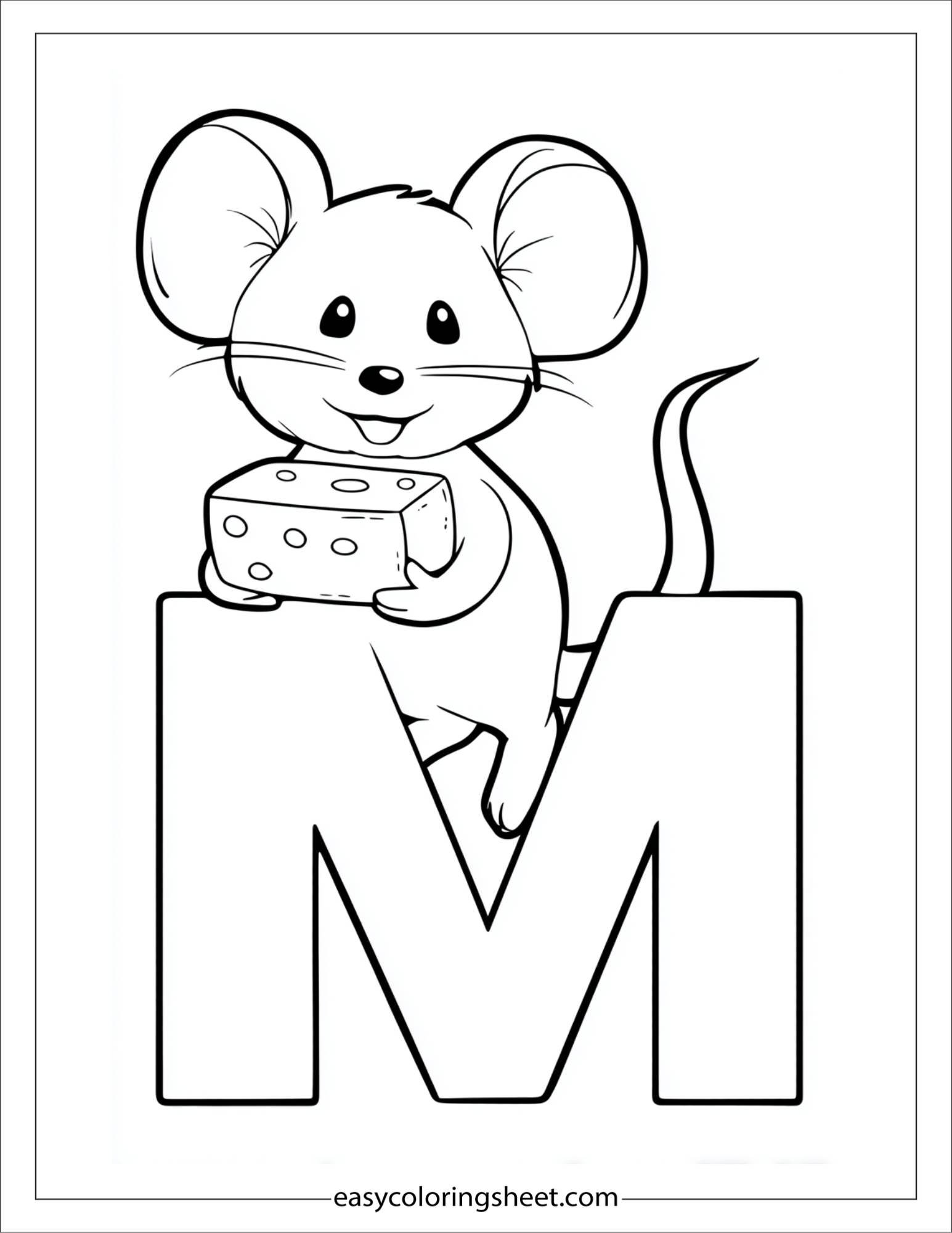 alphabet M mouse cheese coloring page
