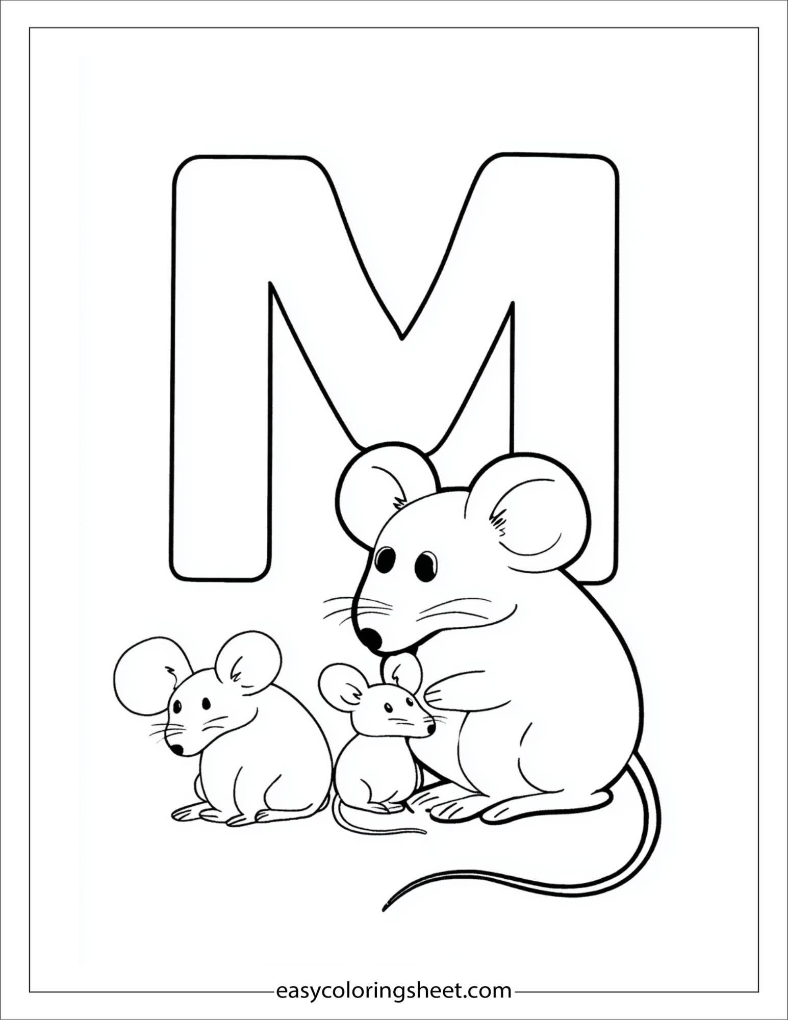 alphabet M mouse family coloring page