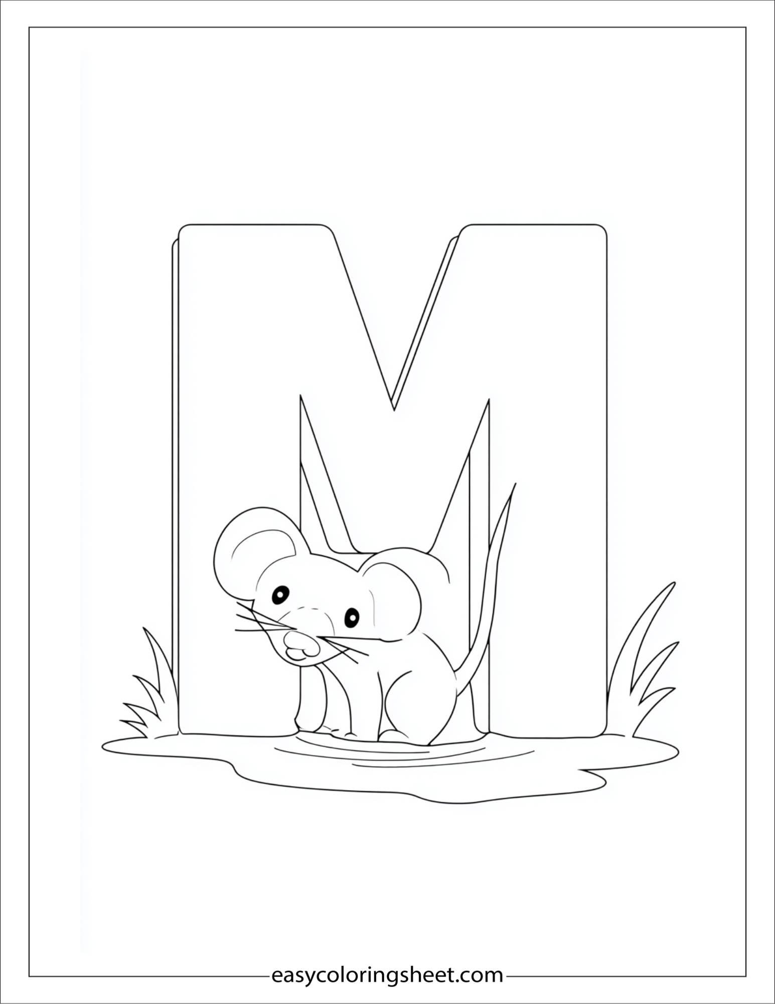 alphabet M mouse hole coloring page