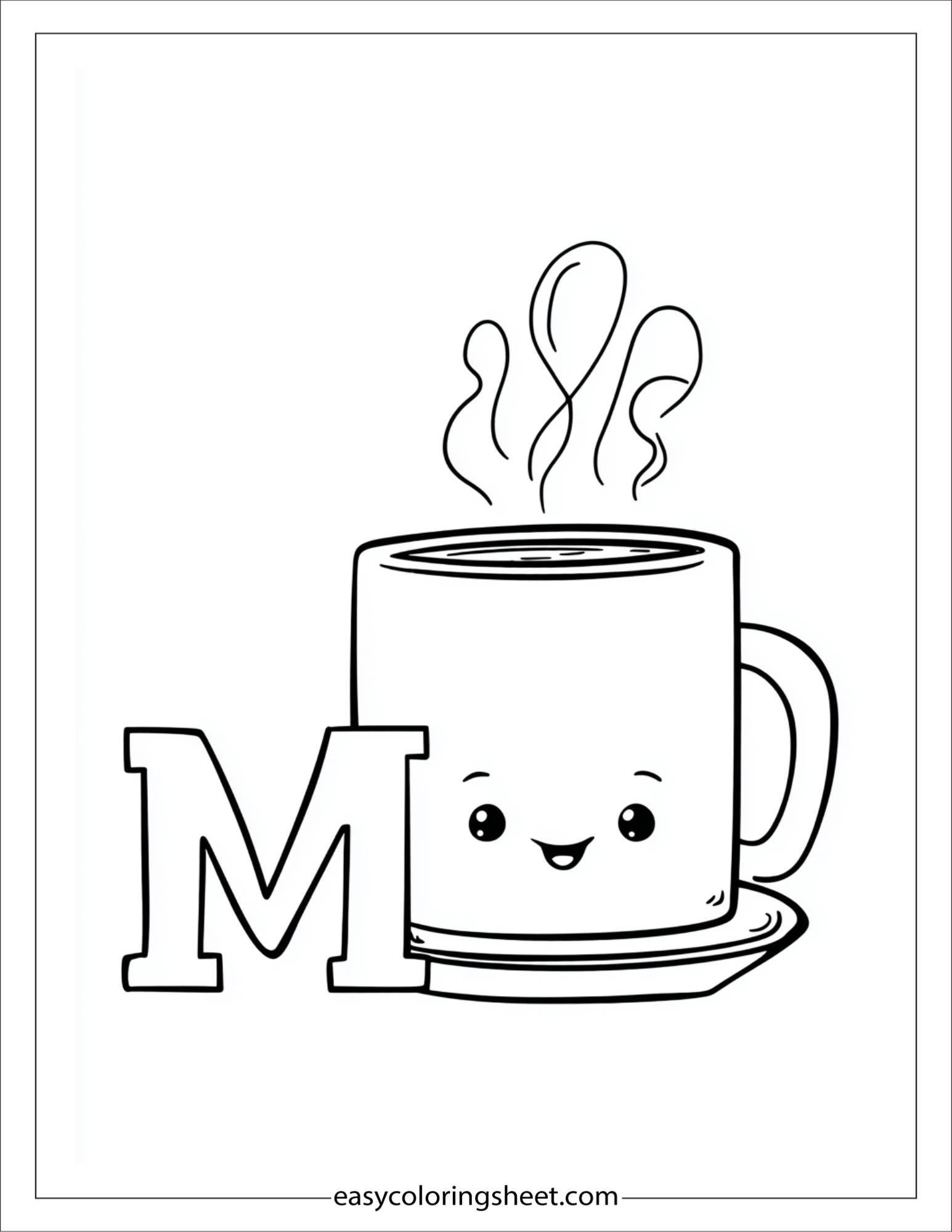 alphabet M mug coffee coloring page
