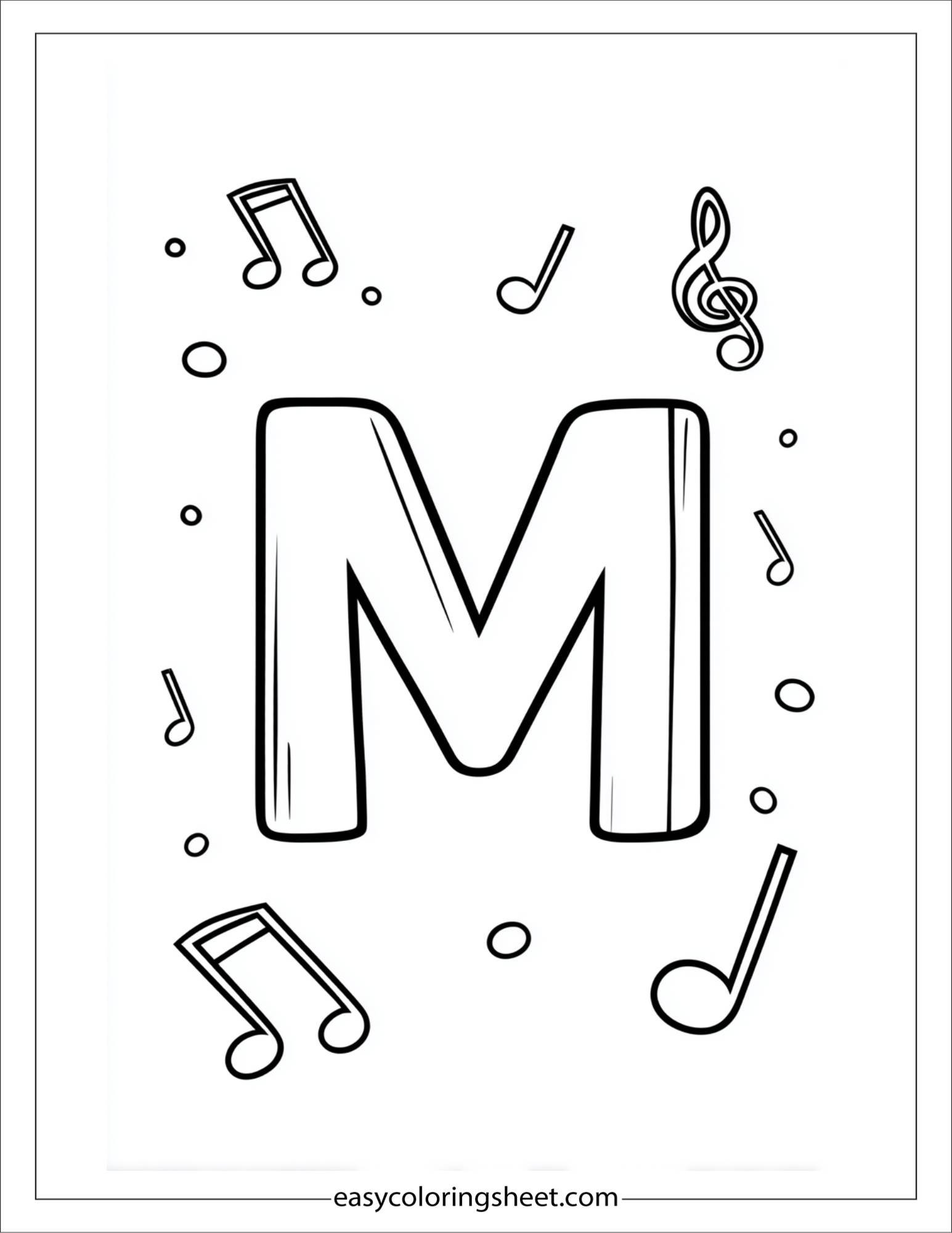 alphabet M music coloring page