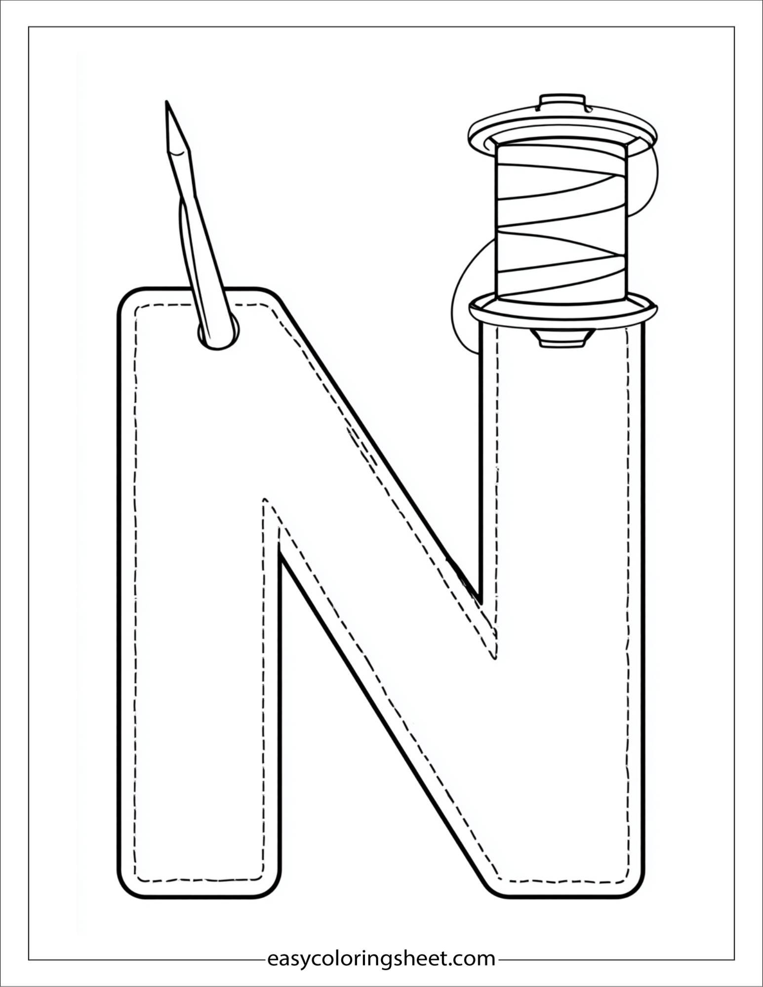 alphabet N needle coloring page