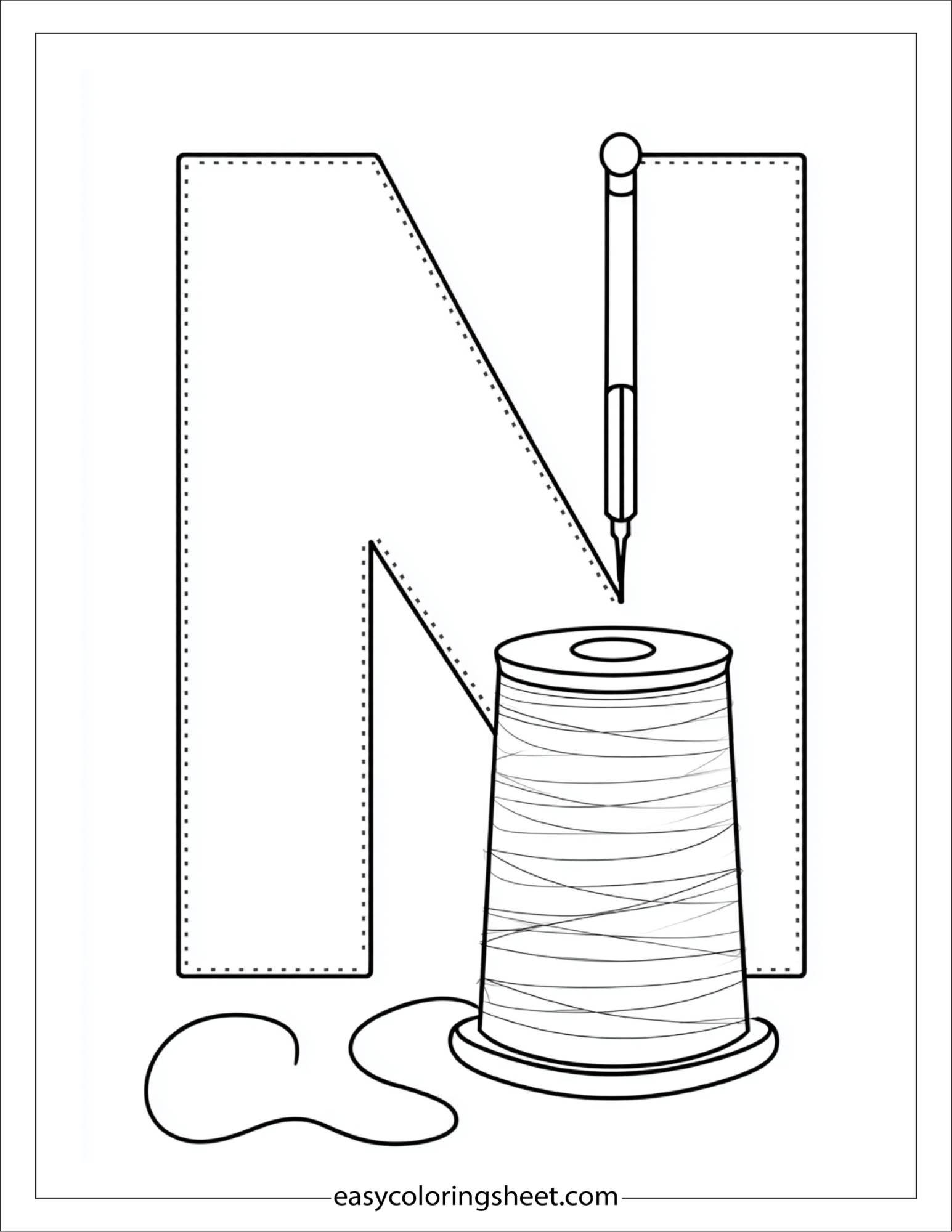 alphabet N needle sewing coloring page