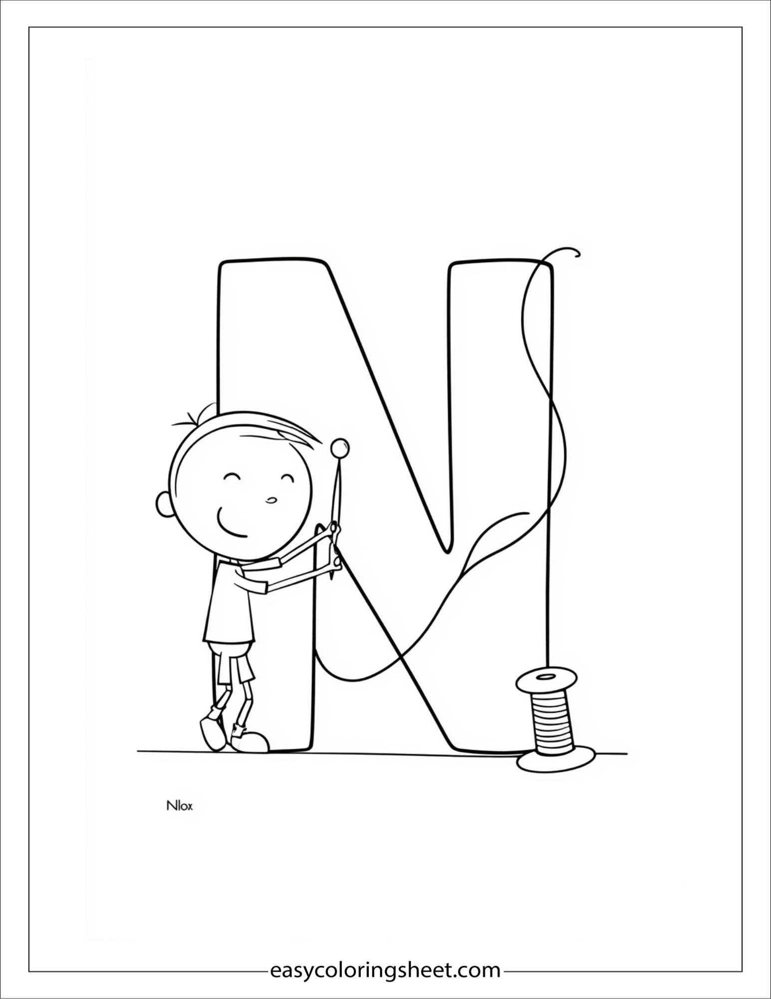 alphabet N needle thread coloring page