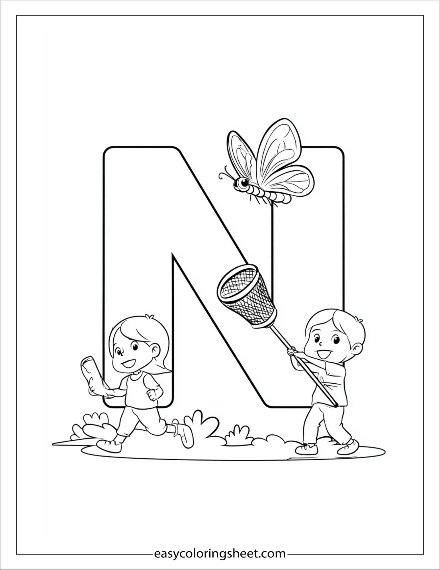 alphabet N net coloring page