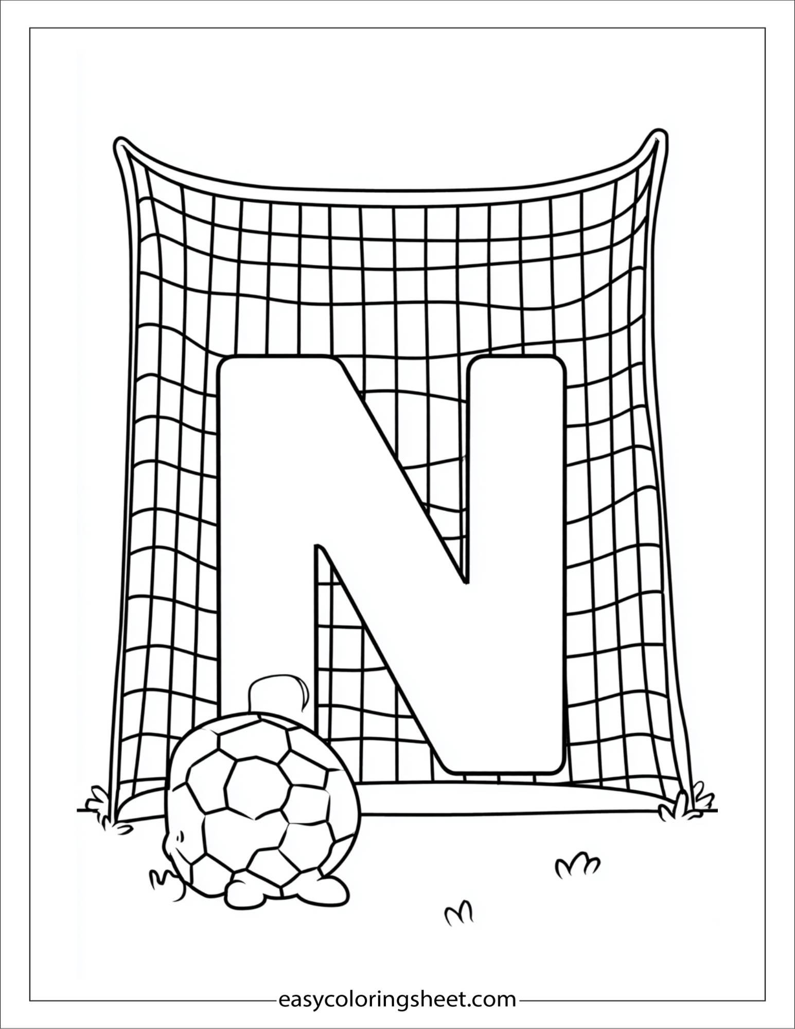 alphabet N net soccer coloring page