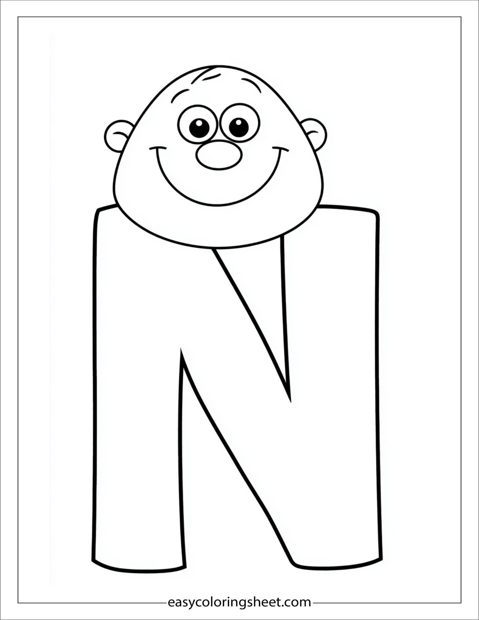 alphabet N nose coloring page