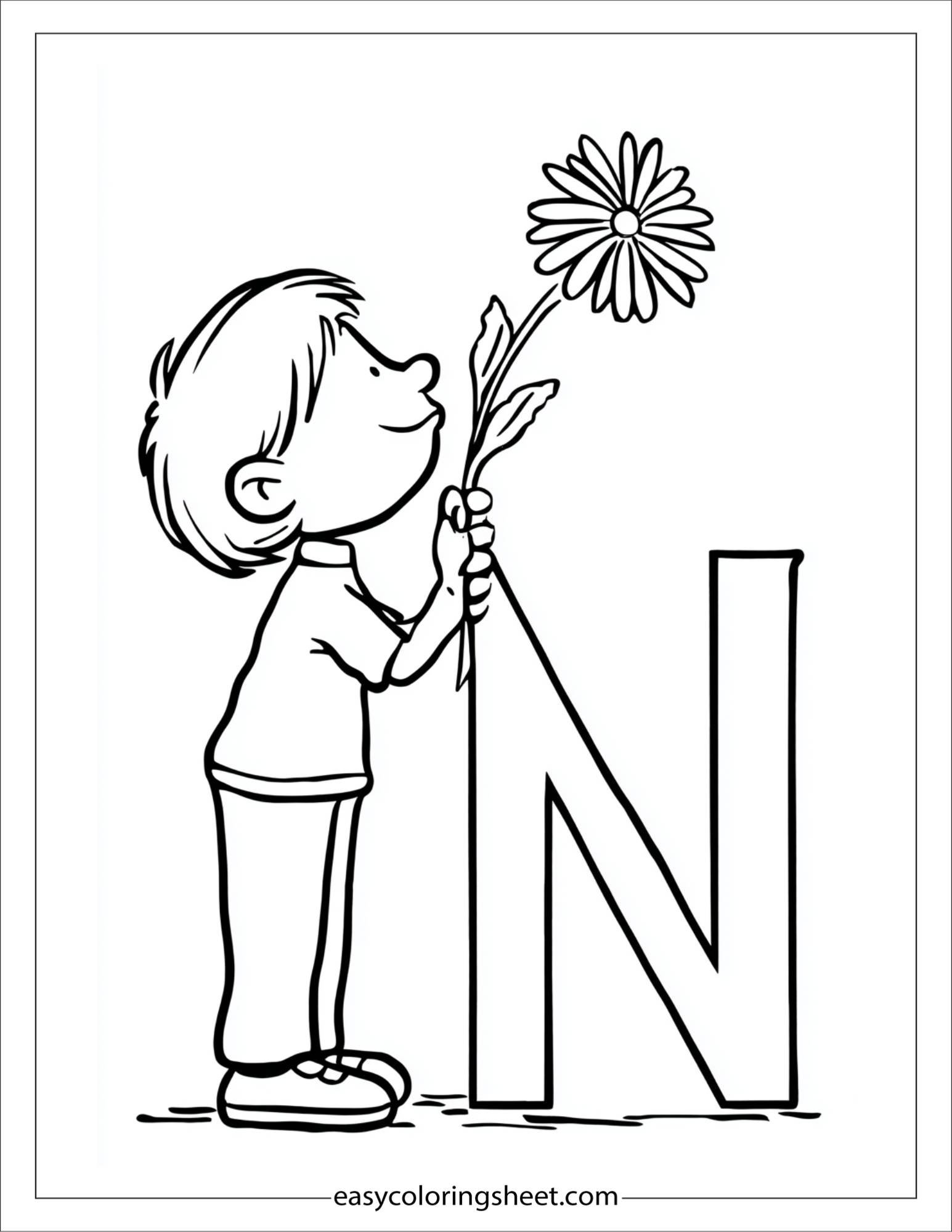 alphabet N nose sniff coloring page