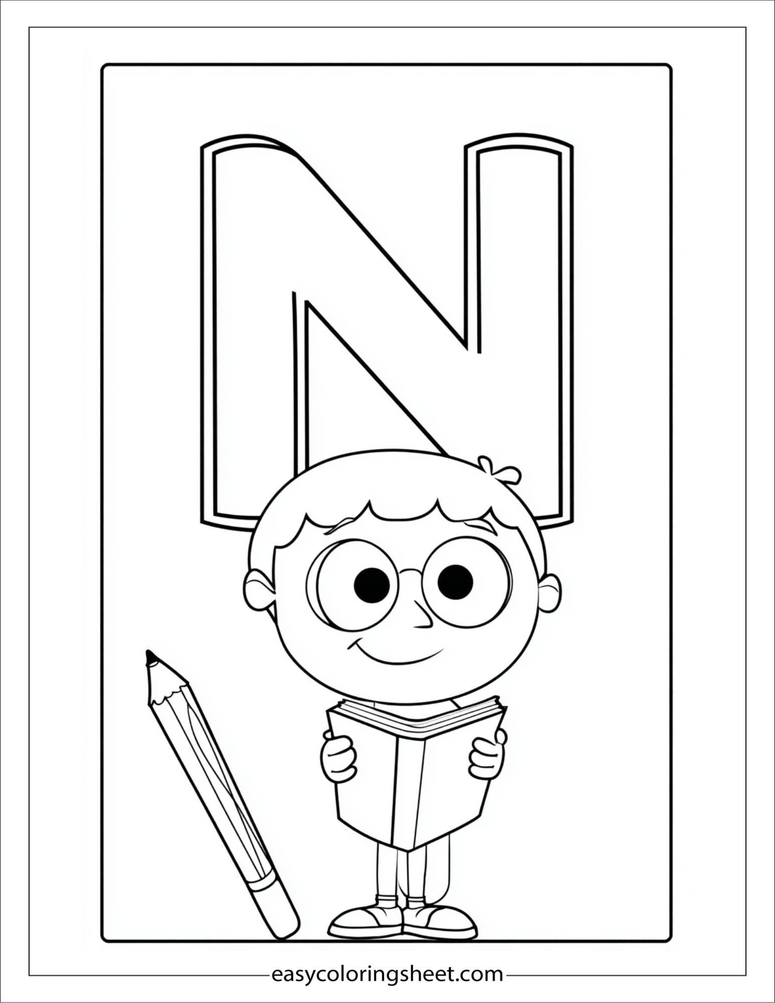 alphabet N notebook pen coloring page
