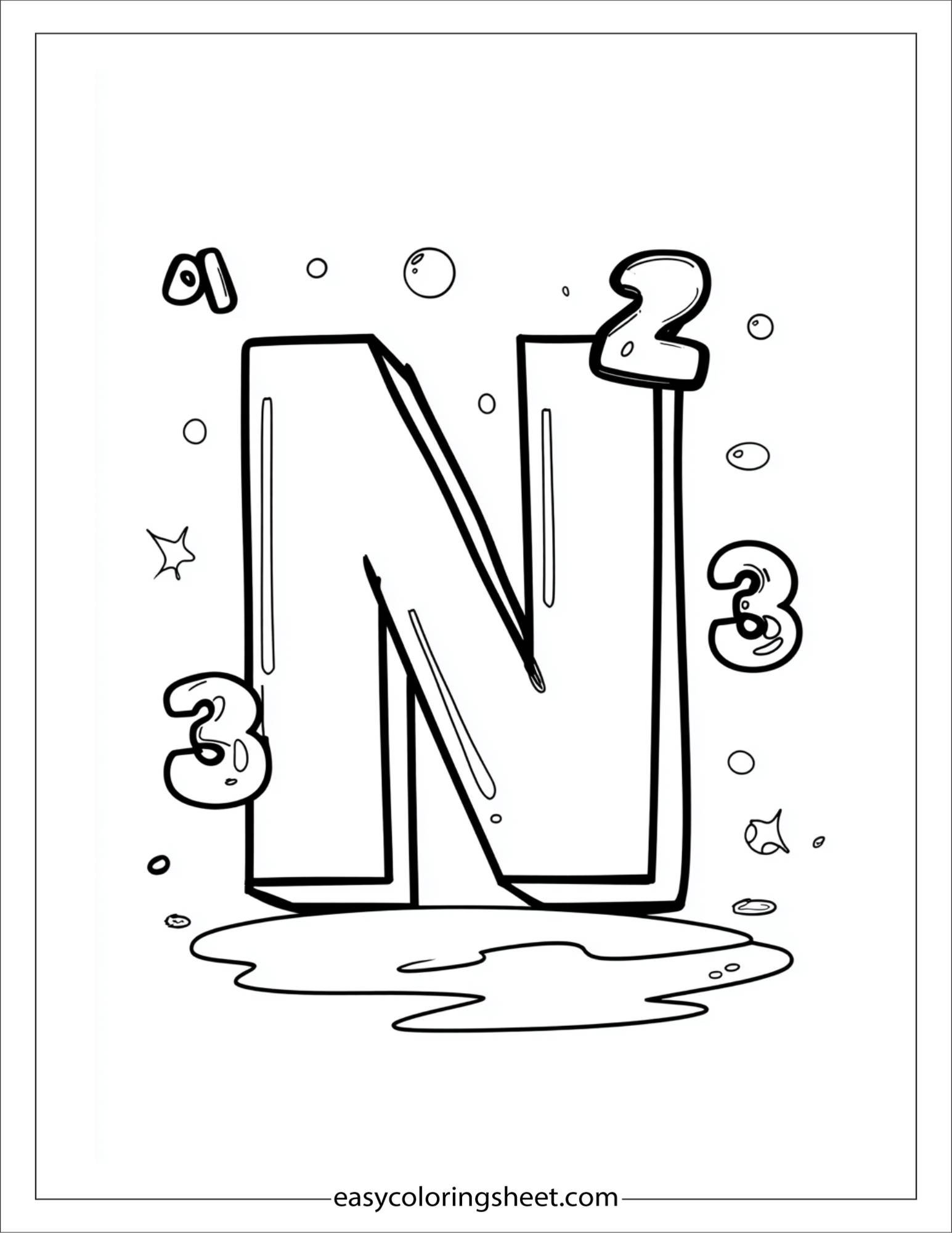 alphabet N numbers coloring page