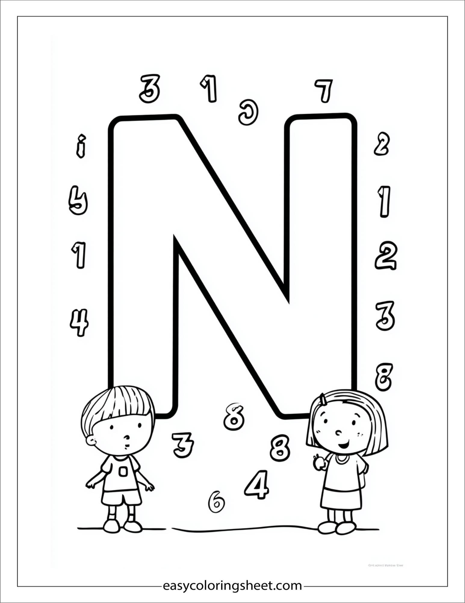 alphabet N numbers count coloring page