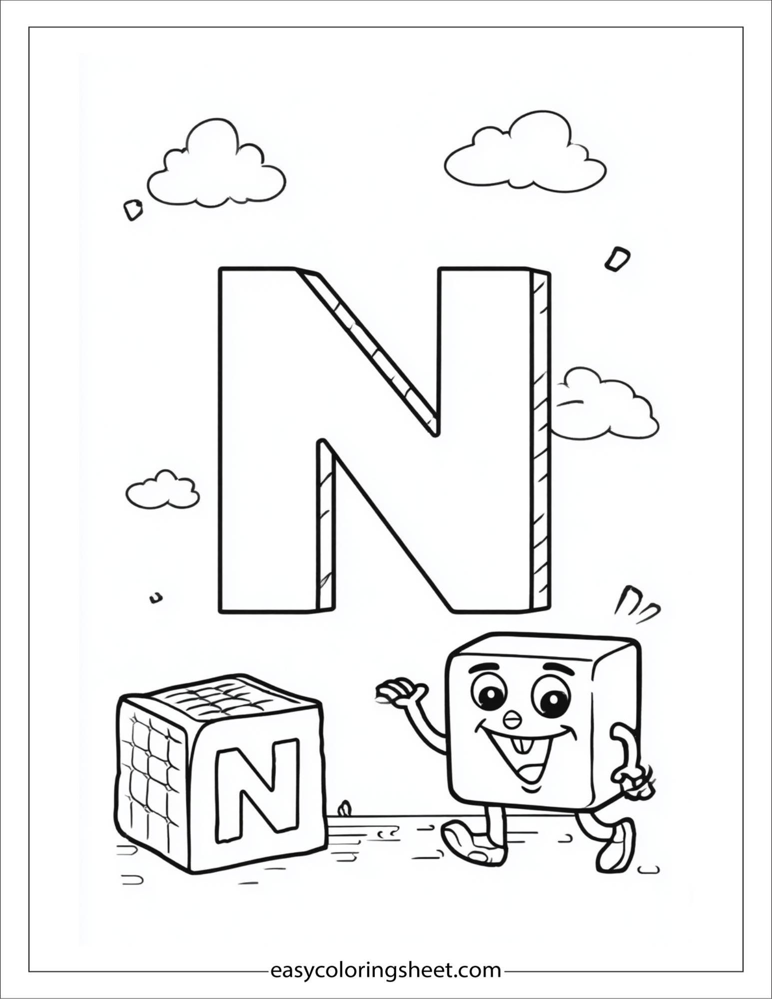 alphabet N numbers puzzle coloring page