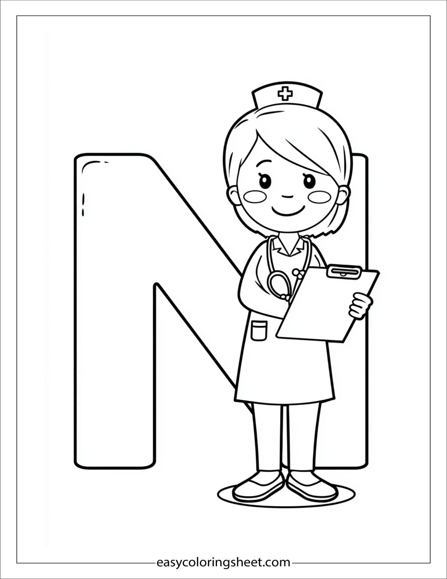 alphabet N nurse coloring page