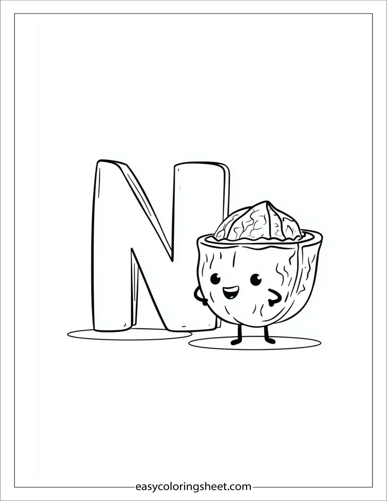 alphabet N nut coloring page