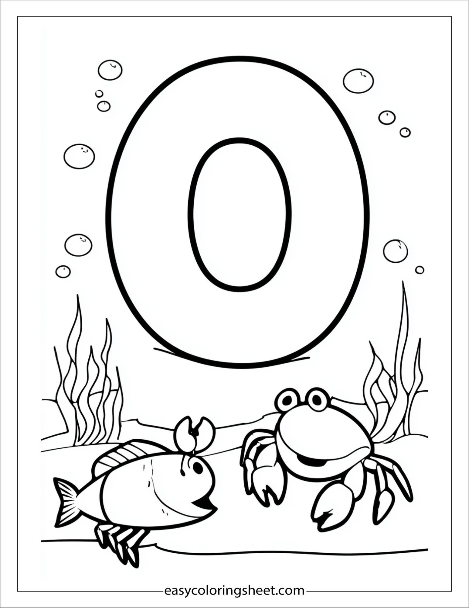 alphabet O ocean animals coloring page