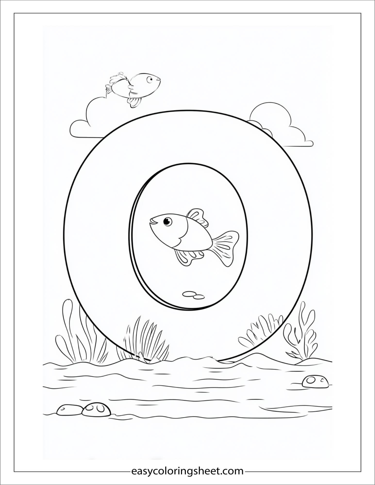 alphabet O ocean fish coloring page