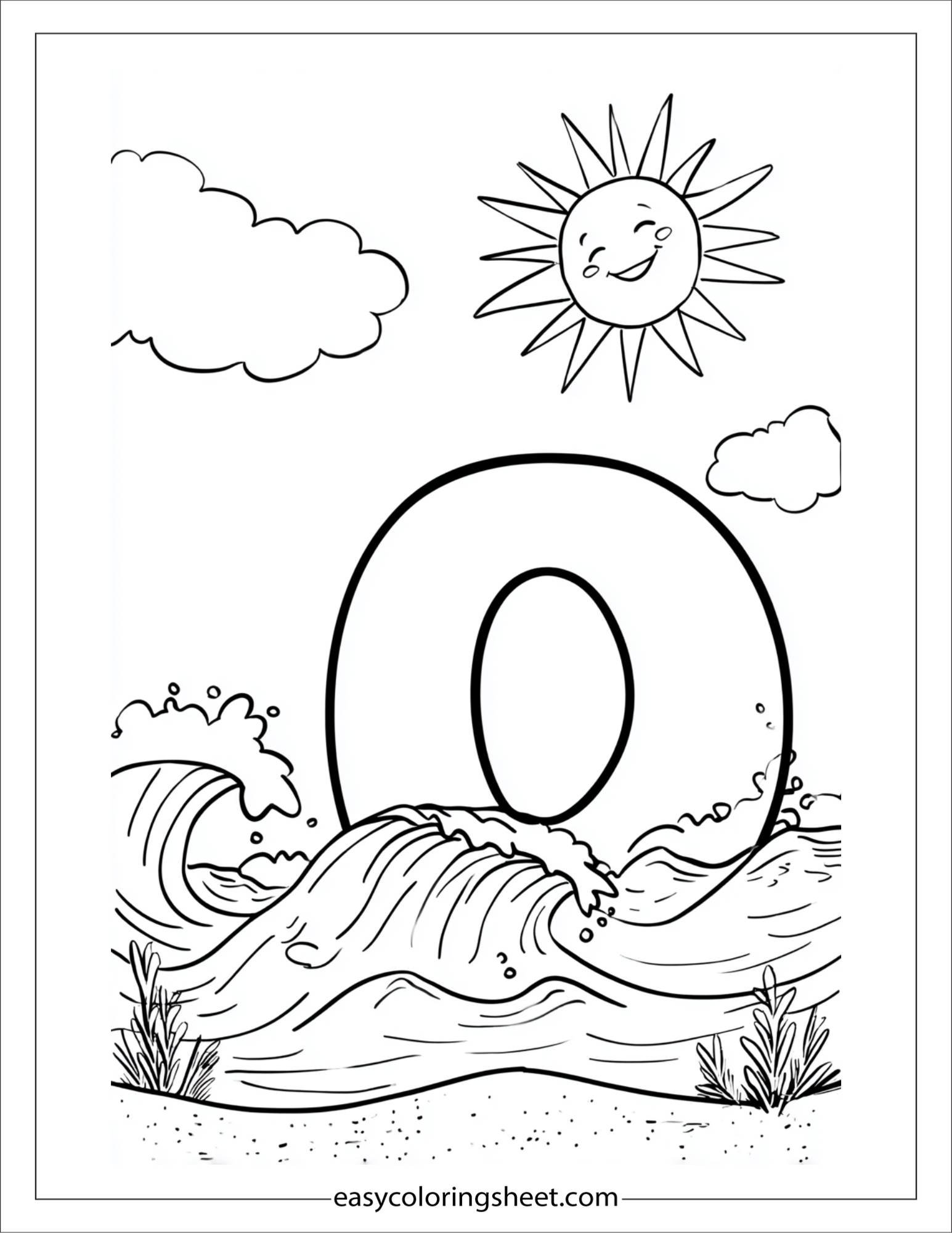 alphabet O ocean waves coloring page