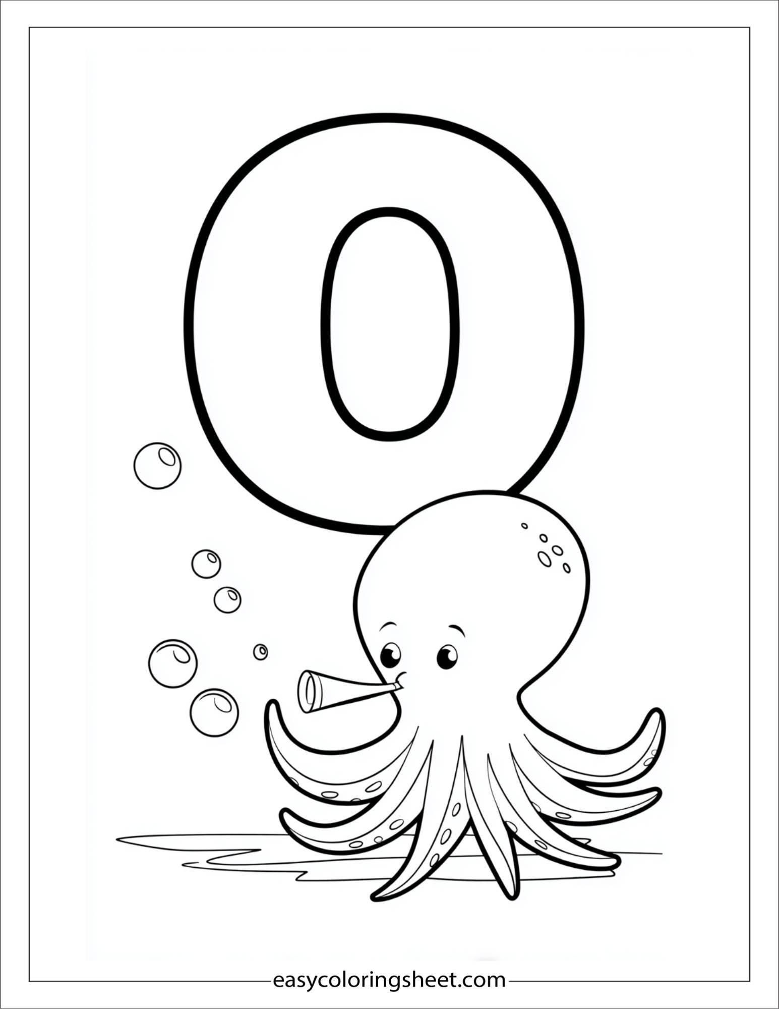 alphabet O octopus bubbles coloring page