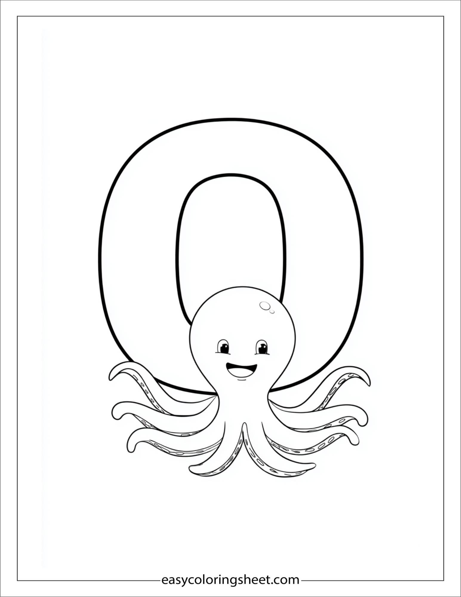 alphabet O octopus coloring page